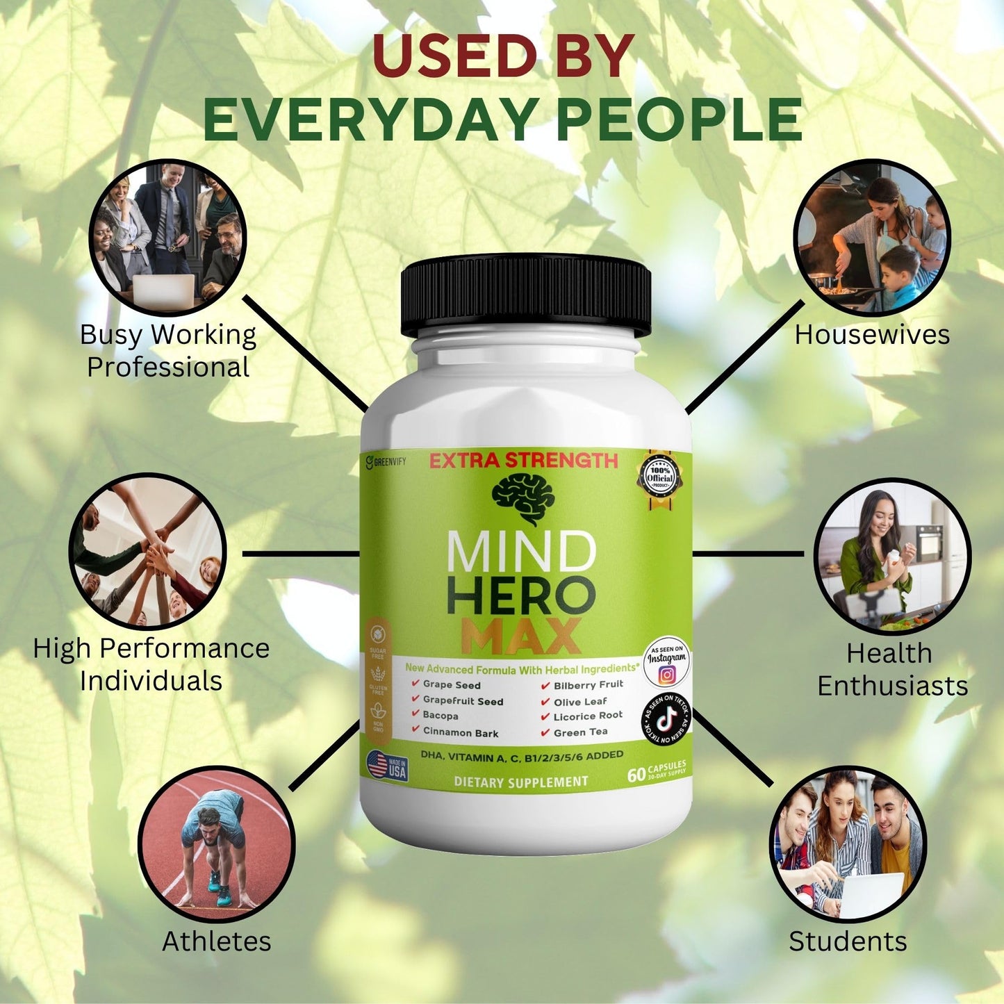 GREENVIFY Mind Hero Max Extra Strength Nootropic Supplement with Herbal Ingredients Capsules, 60 Count