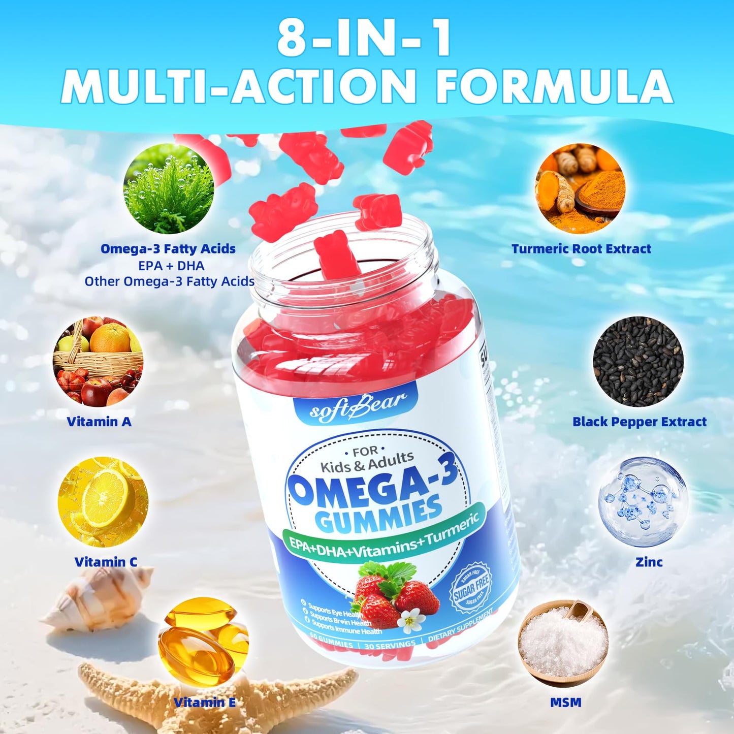 SoftBear Omega-3 Gummies 60 Count