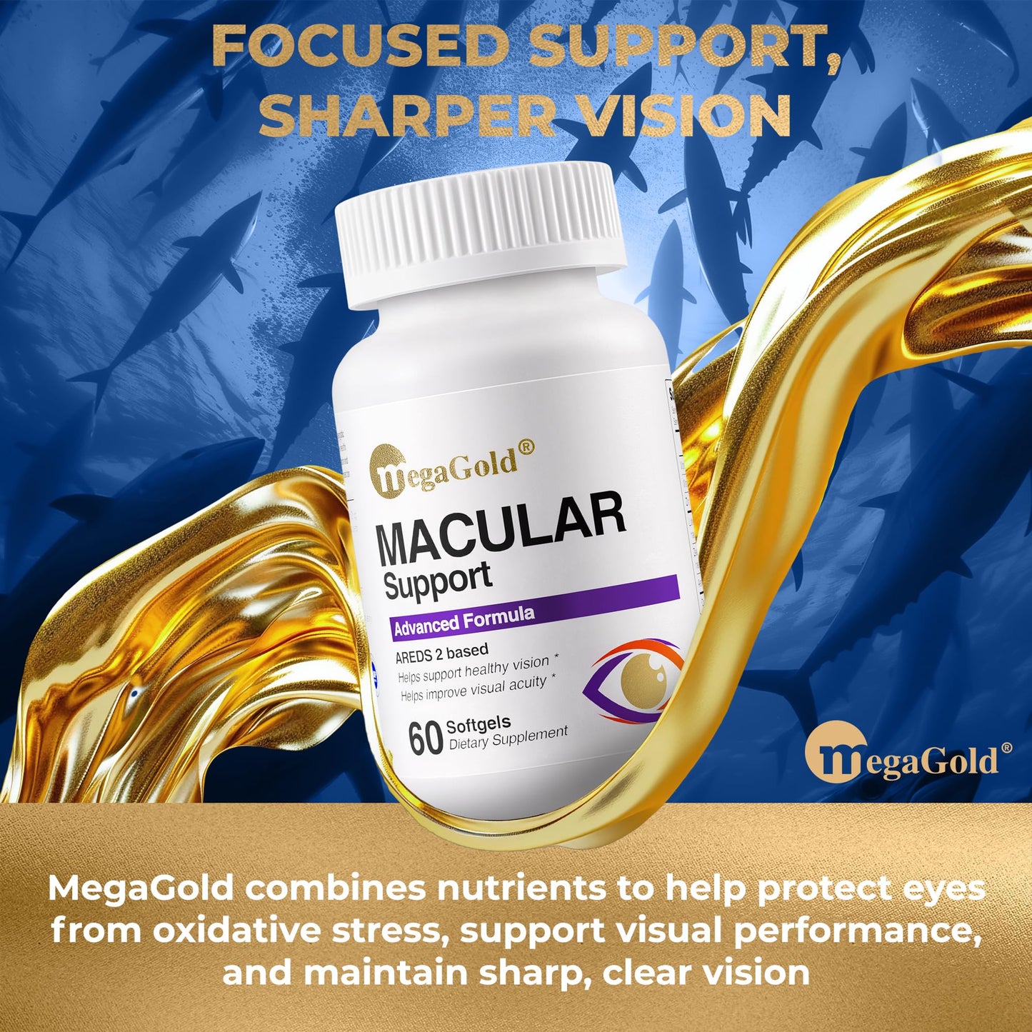 MegaGold Macular Support Advanced Formula Softgels, 60 Count