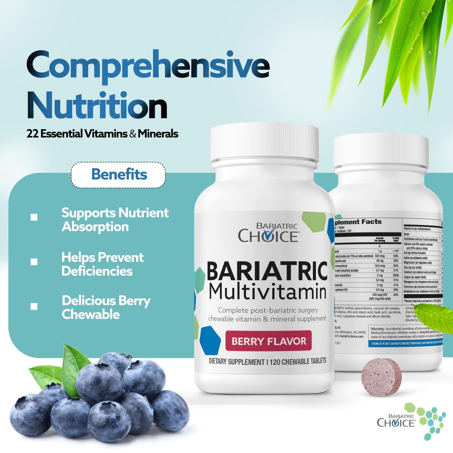 Bariatric Choice My Bariatric Multivitamin with Iron & 300mg Calcium Tablet 120 Count Berry