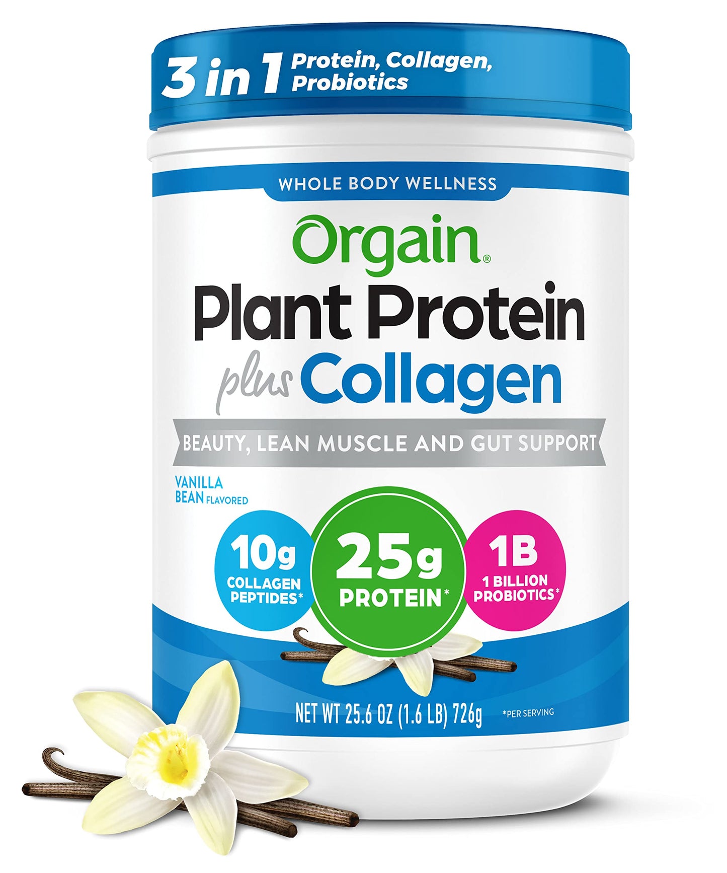 Orgain Protein Powder + Collagen, Vanilla Bean & Creamy Chocolate Fudge, Powder, 51.2 Servings