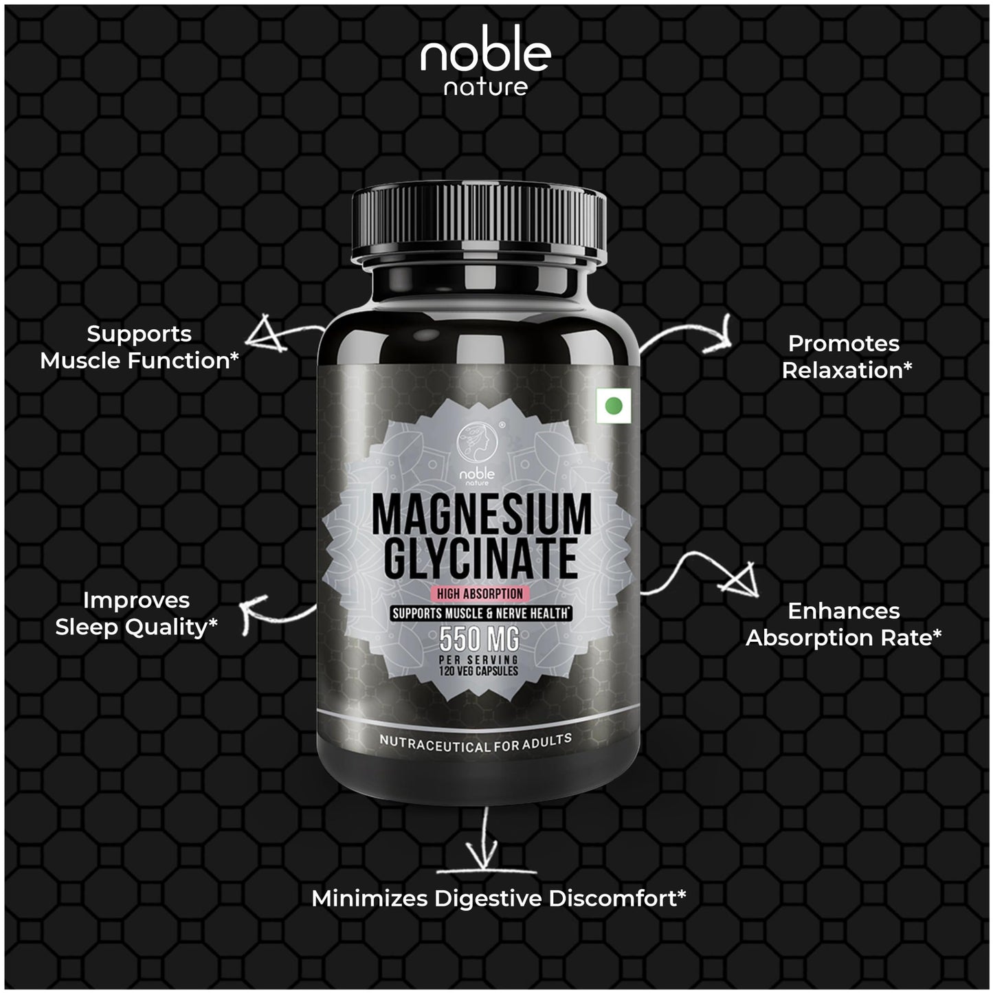 Noble Nature Magnesium Glycinate 550mg Capsule, 120 Count