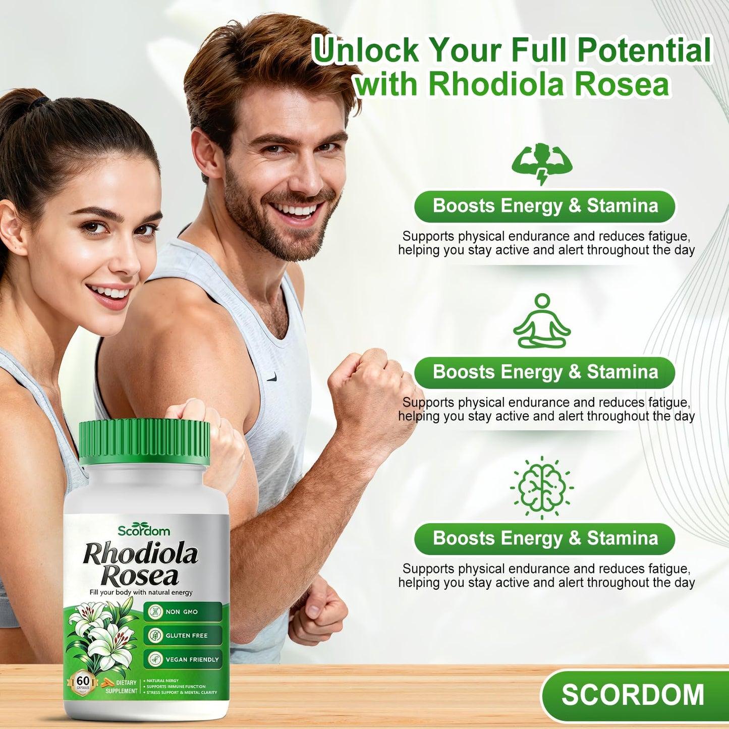 SCORDOM Rhodiola Rosea Supplement Capsule, 60 Capsules