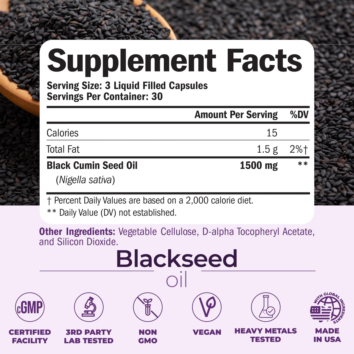 Vimerson Health Black Seed Oil Capsules 1500mg, 90 Capsules