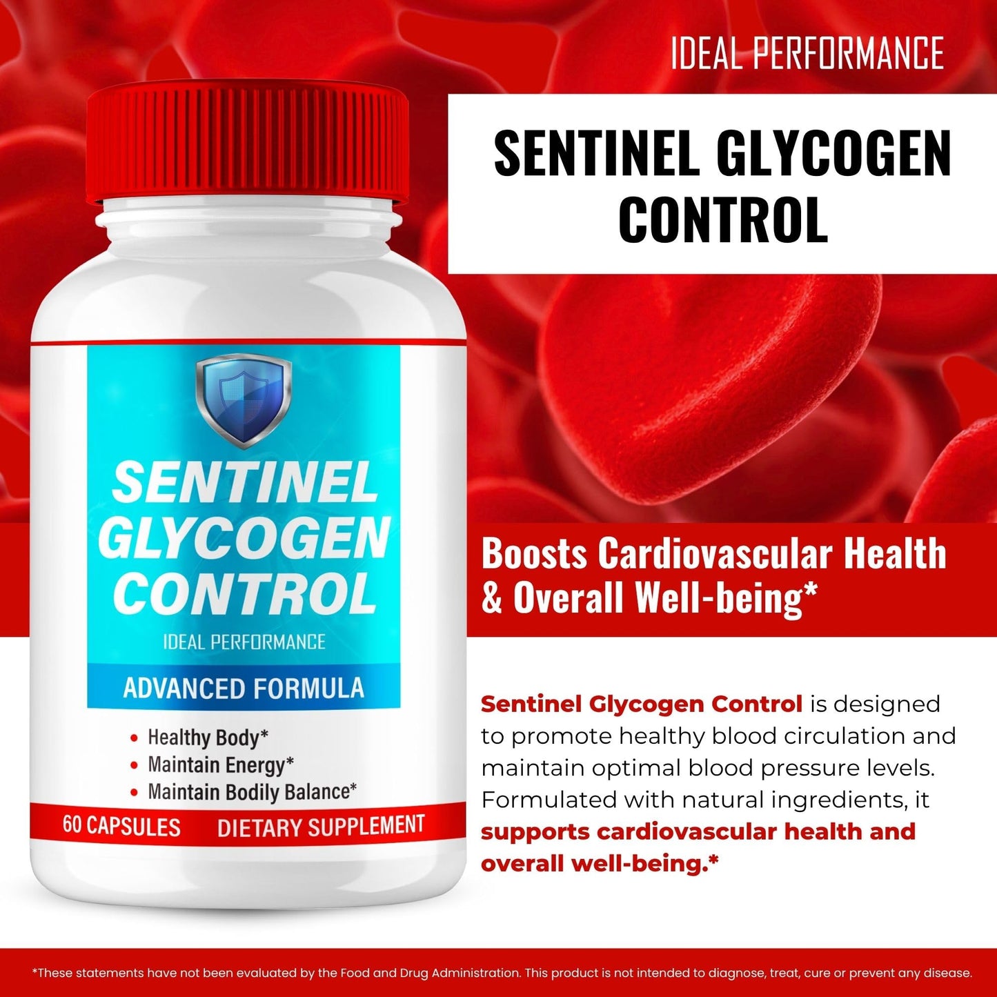 IDEAL PERFORMANCE Sentinel Glycogen Control Advanced Blood Formula Supplement Capsules 180
