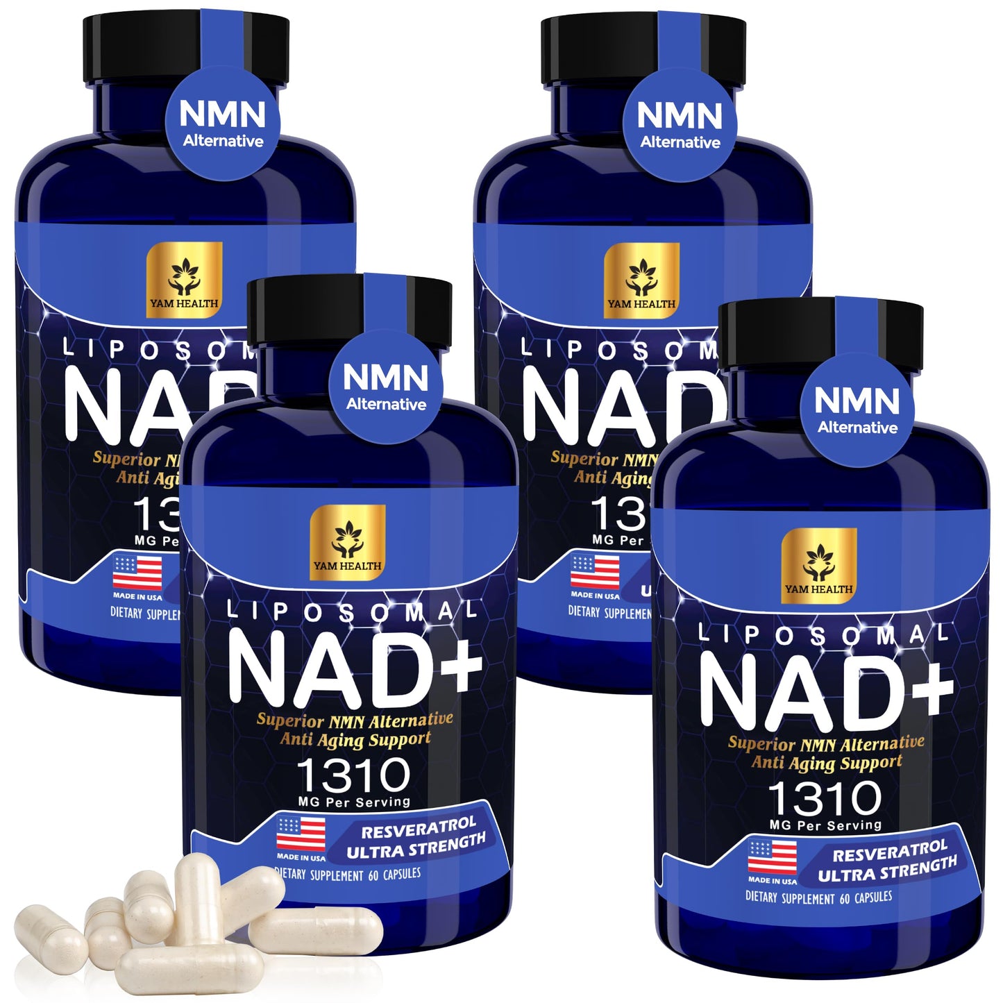 YAM Health Nicotinamide Riboside Formula with Trans-Resveratrol and Niacin (Vitamin B3), Capsule, 240 Capsules