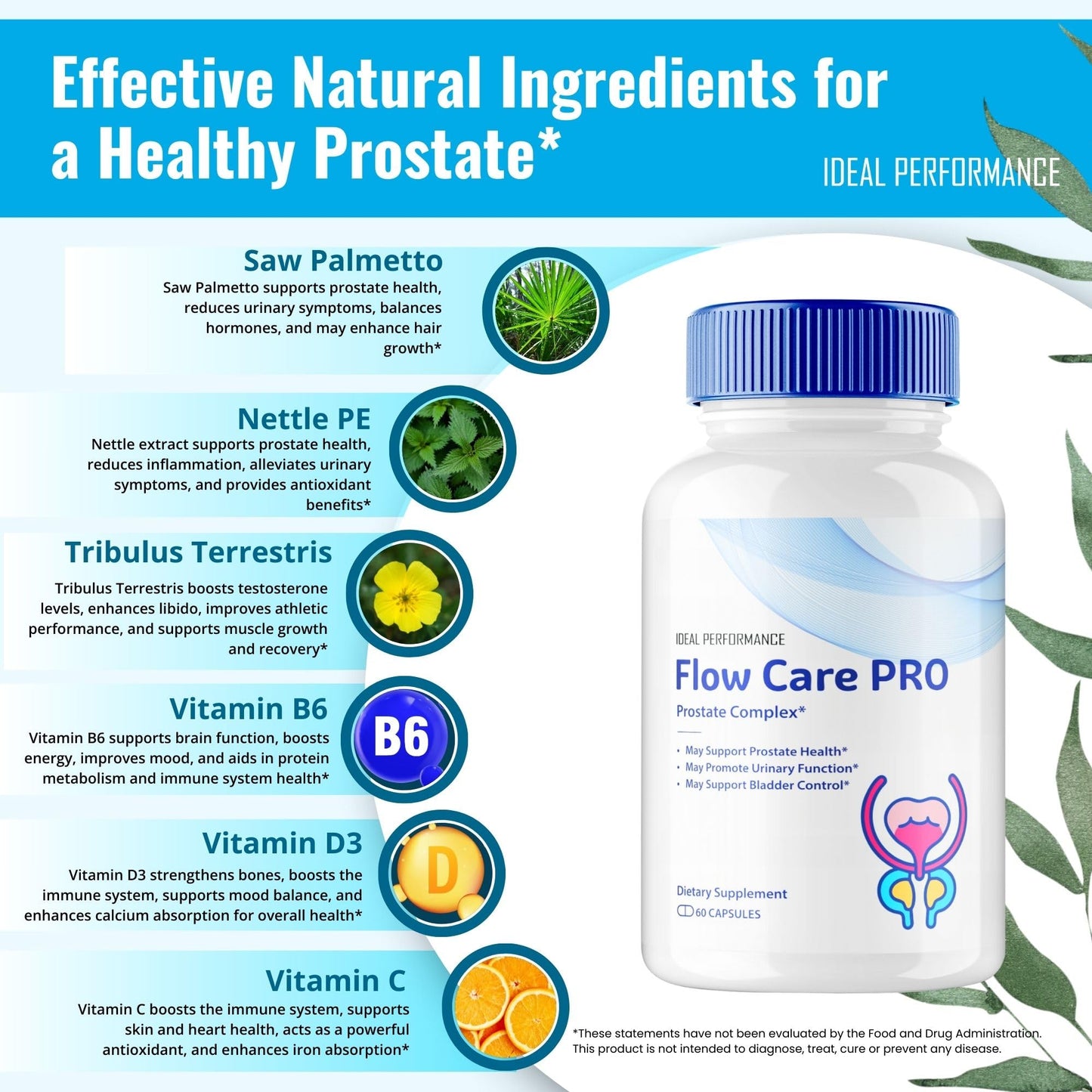 IDEAL PERFORMANCE Flow Care Prostate Health Supplements for Men Capsules 300