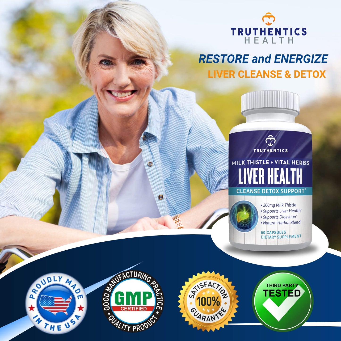 TRUTHENTICS Liver Health Milk Thistle Capsules, 60 Count