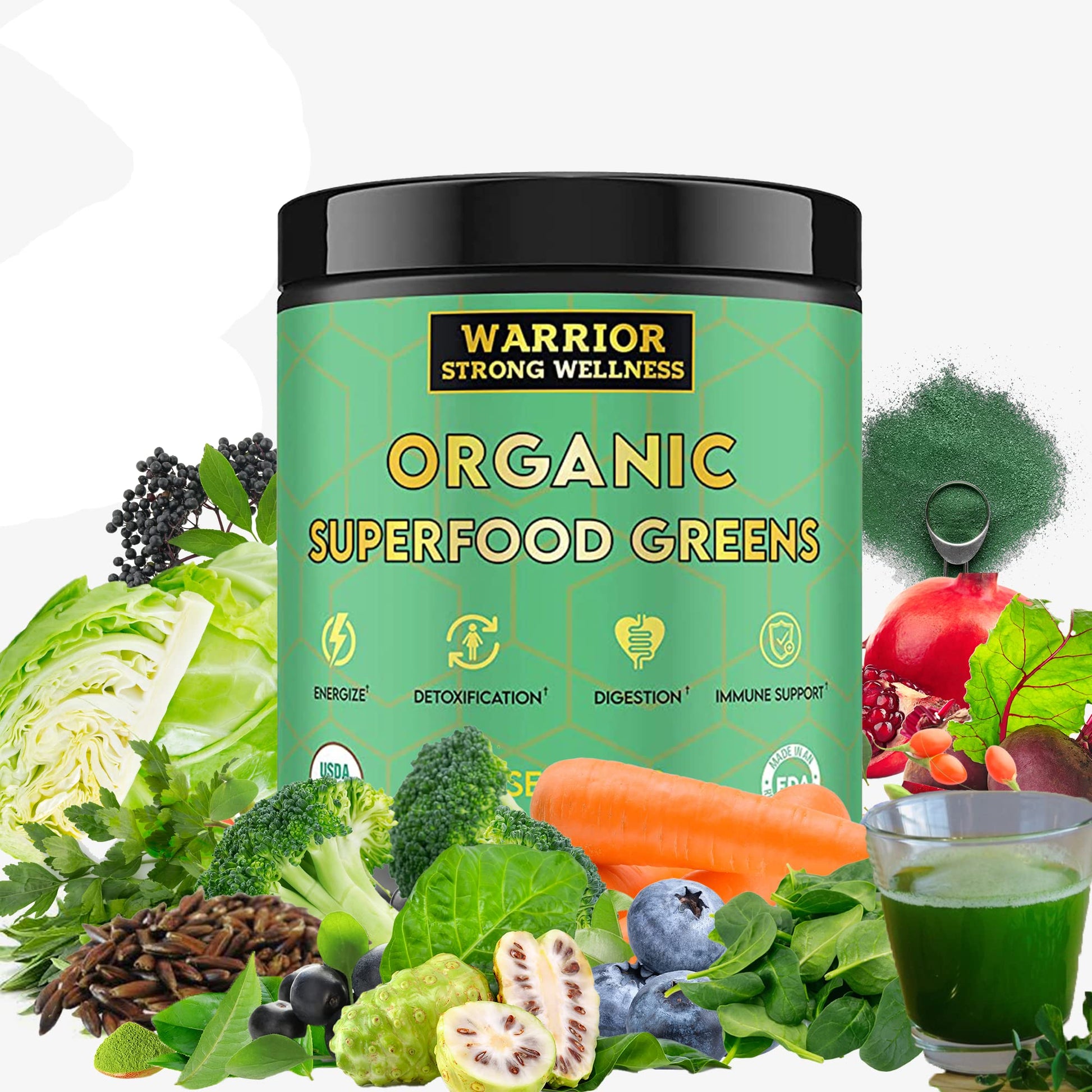 Warrior Strong Wellness Certified Organic Greens Powder 9.5 Ounce