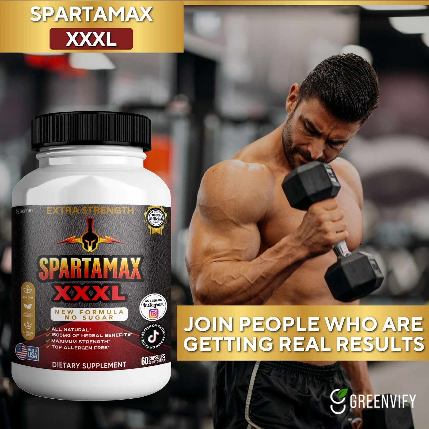 GREENVIFY Spartamax XXXL Maca Root Dietary Supplement 60 Capsules