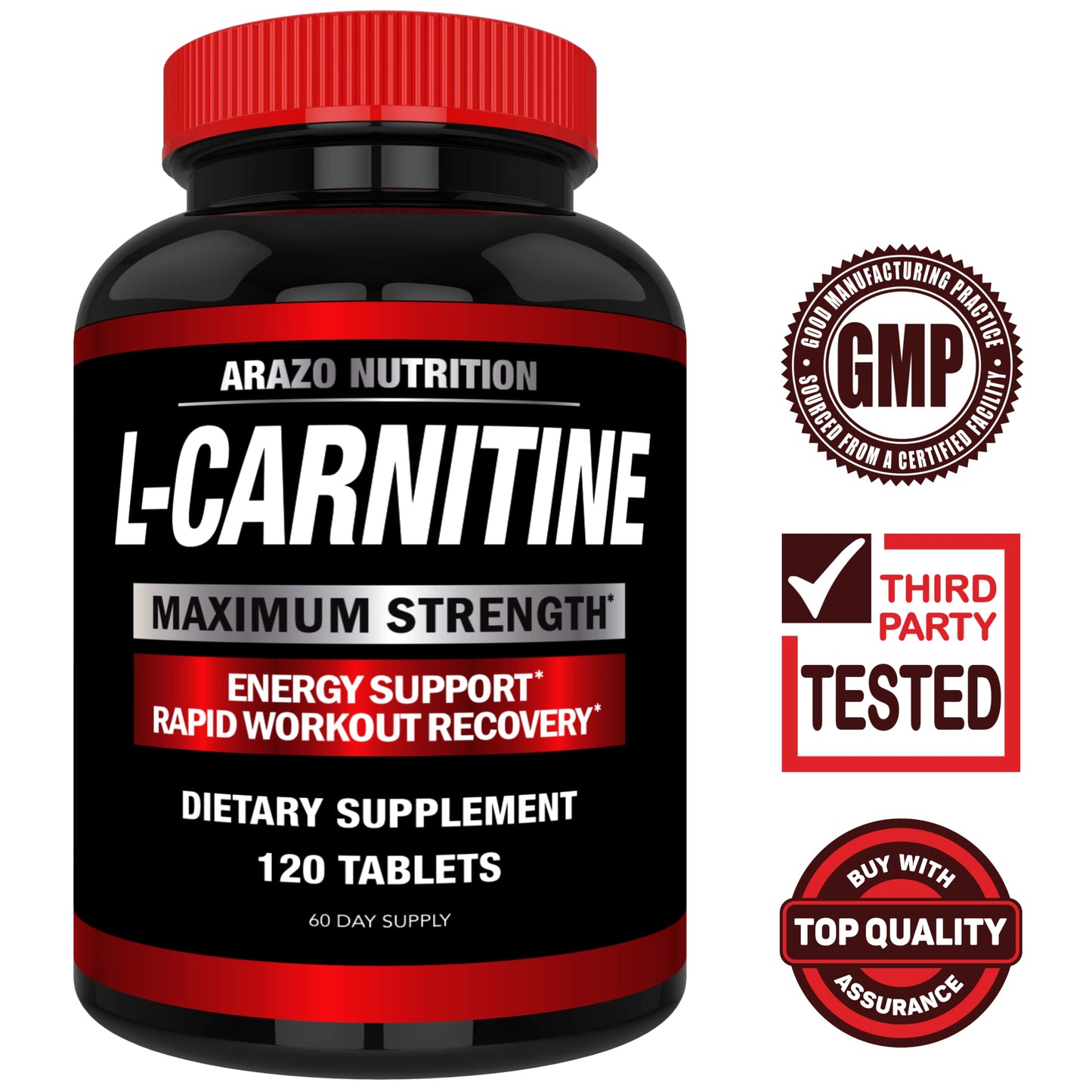 Arazo Nutrition Super Strength L-Carnitine 1000mg with Calcium Tablets 120 Count