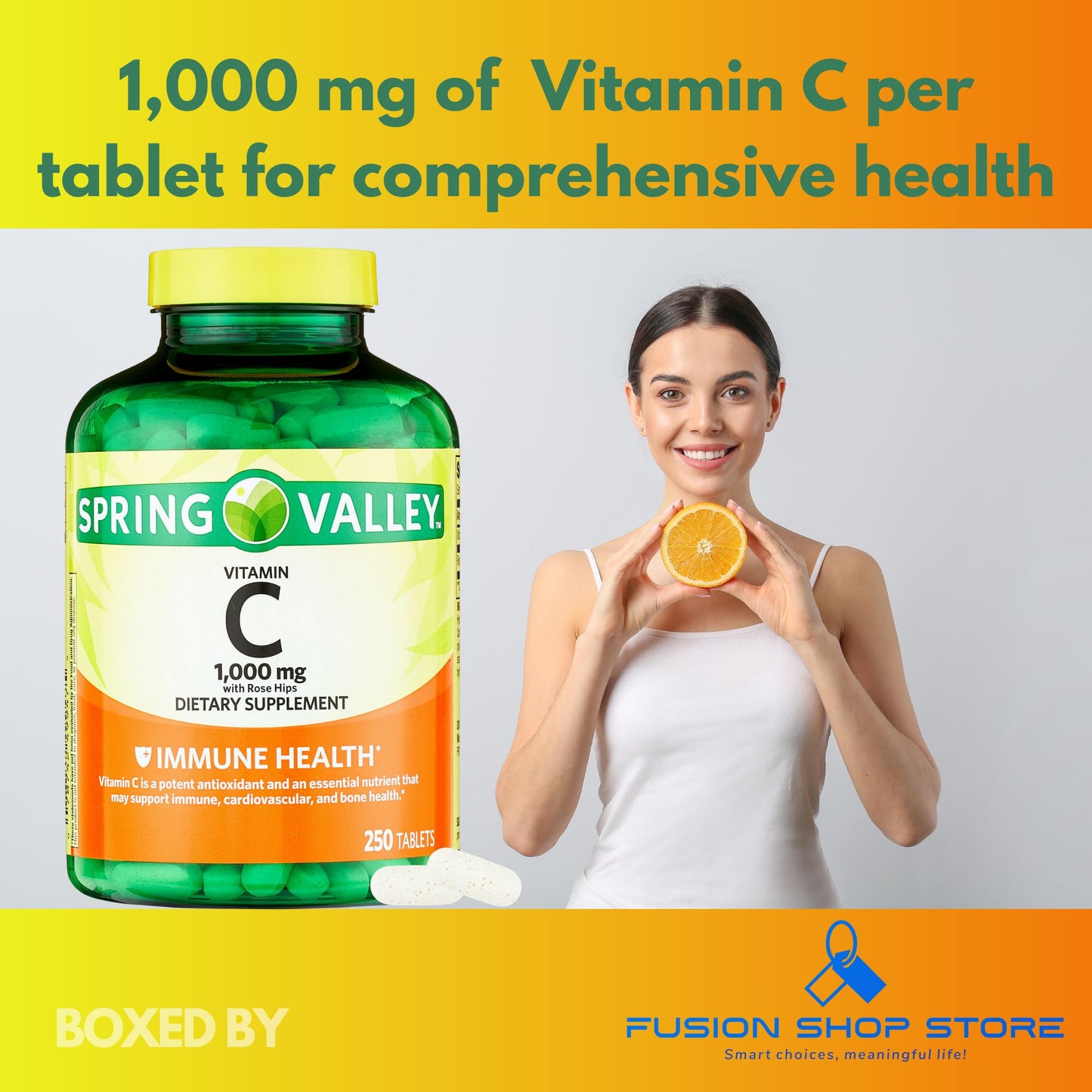 Fusion Shop Store Vitamin C 1000mg with Rose Hips, 250 Tablets