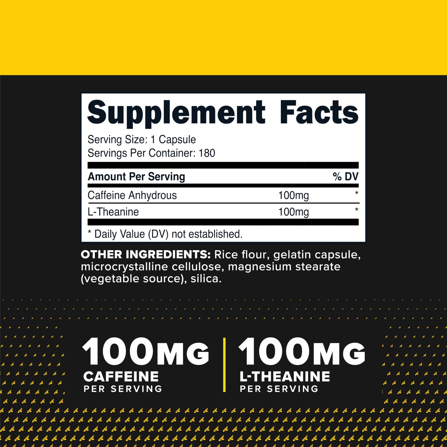 Primaforce Caffeine with L-Theanine 100mg Per Capsule, 180 Capsules
