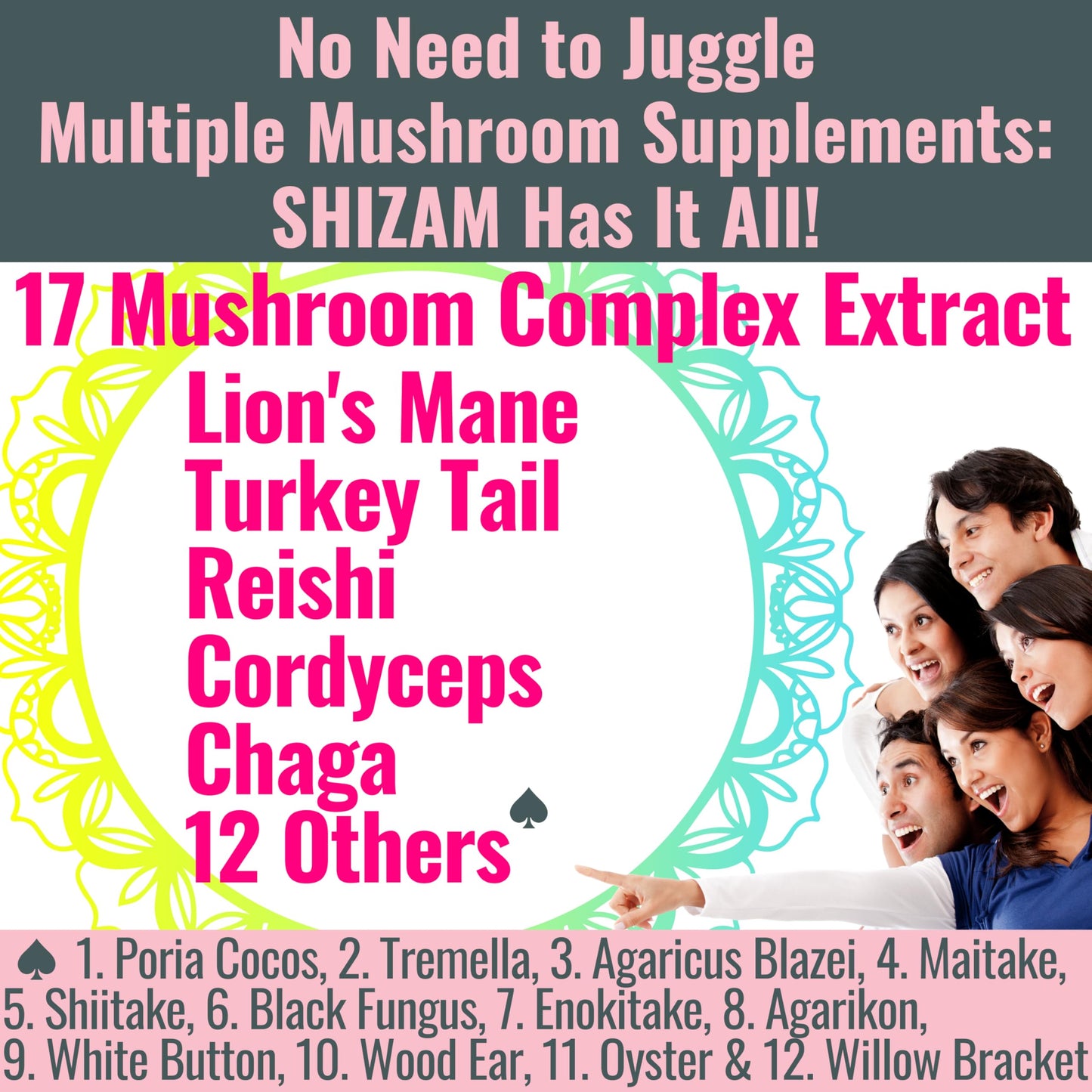 SHIZAM 17 Mushroom Complex Gummies 60 Count