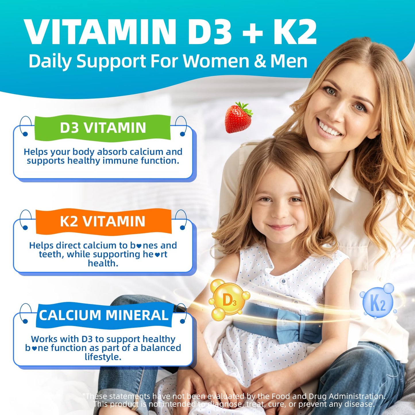 Mchokuu Vitamin D3 K2 Gummies with Calcium, 120 Gummies