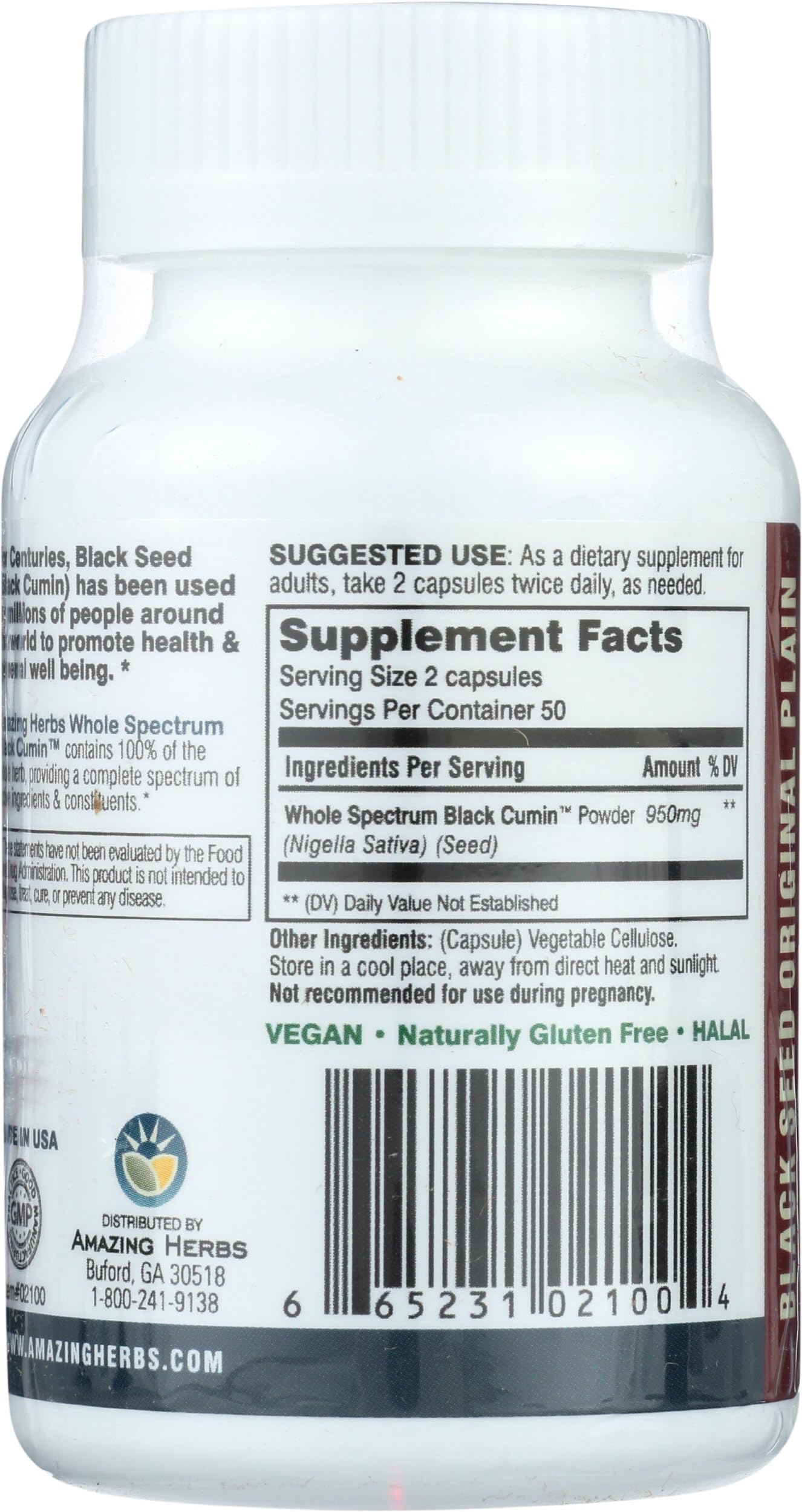 Amazing Herbs Whole Spectrum Black Seed Oil Capsules - 100 Count, 475mg