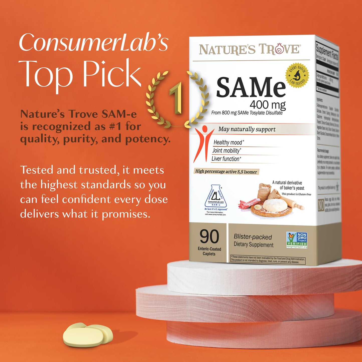 Nature's Trove SAM-e 400mg Caplets, 90 Count