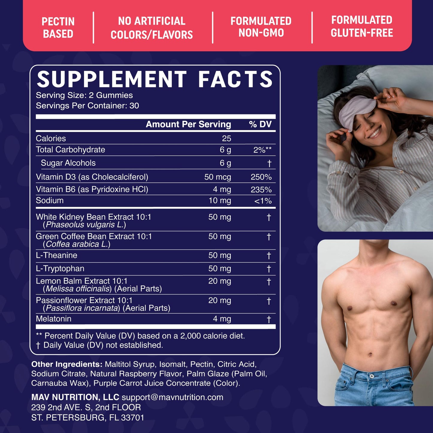 MAV NUTRITION Night Time Fat Burner Gummies with Melatonin 60 Gummies