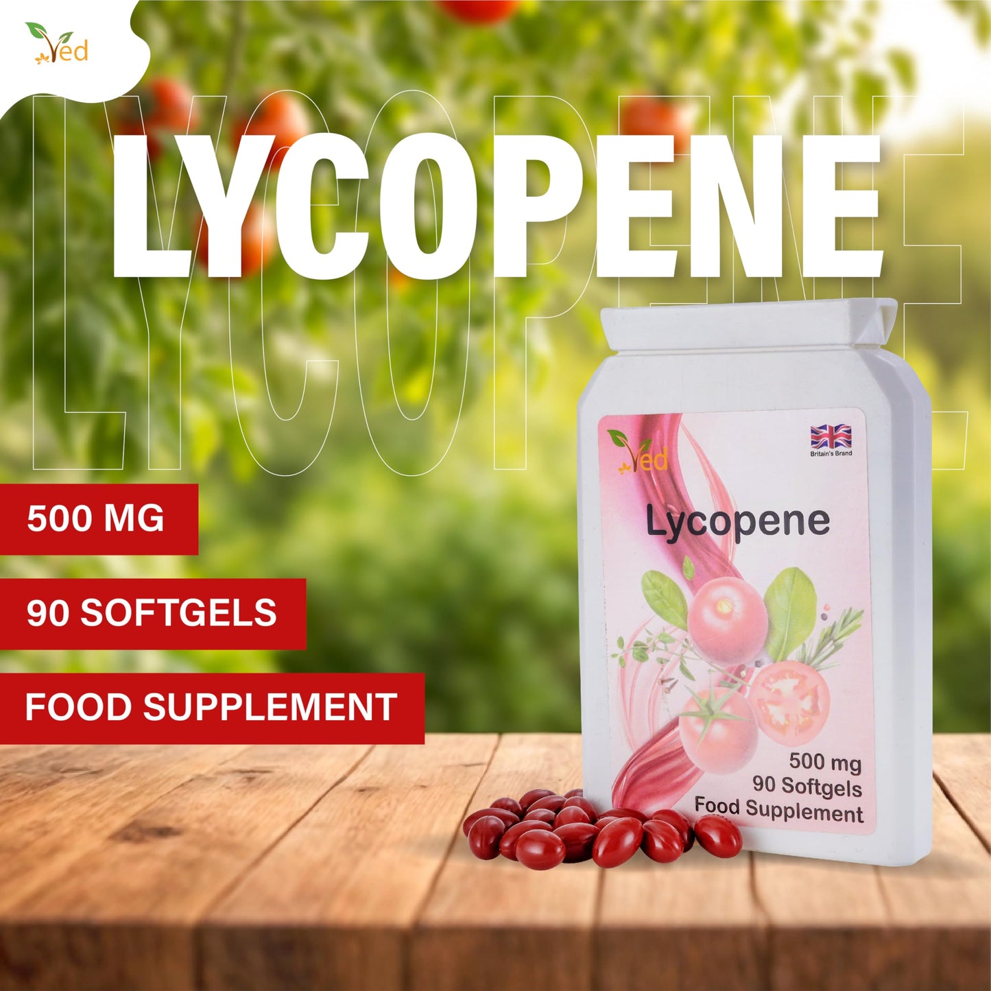 Ved Lycopene 500 mg Softgels, 180 Count