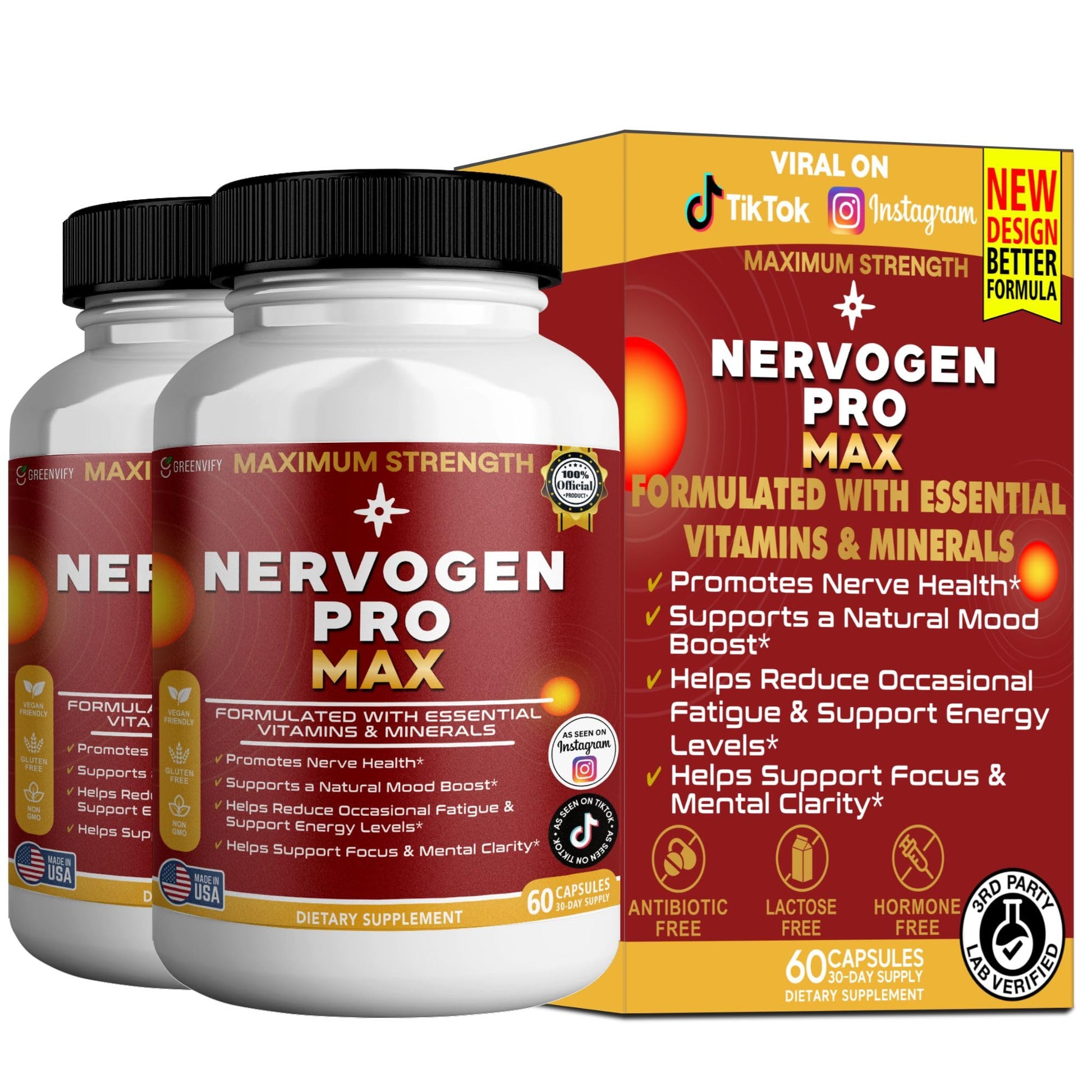 GREENVIFY Nervogen Pro Max Nerve Health Support Supplement with B Vitamins 120 Capsules
