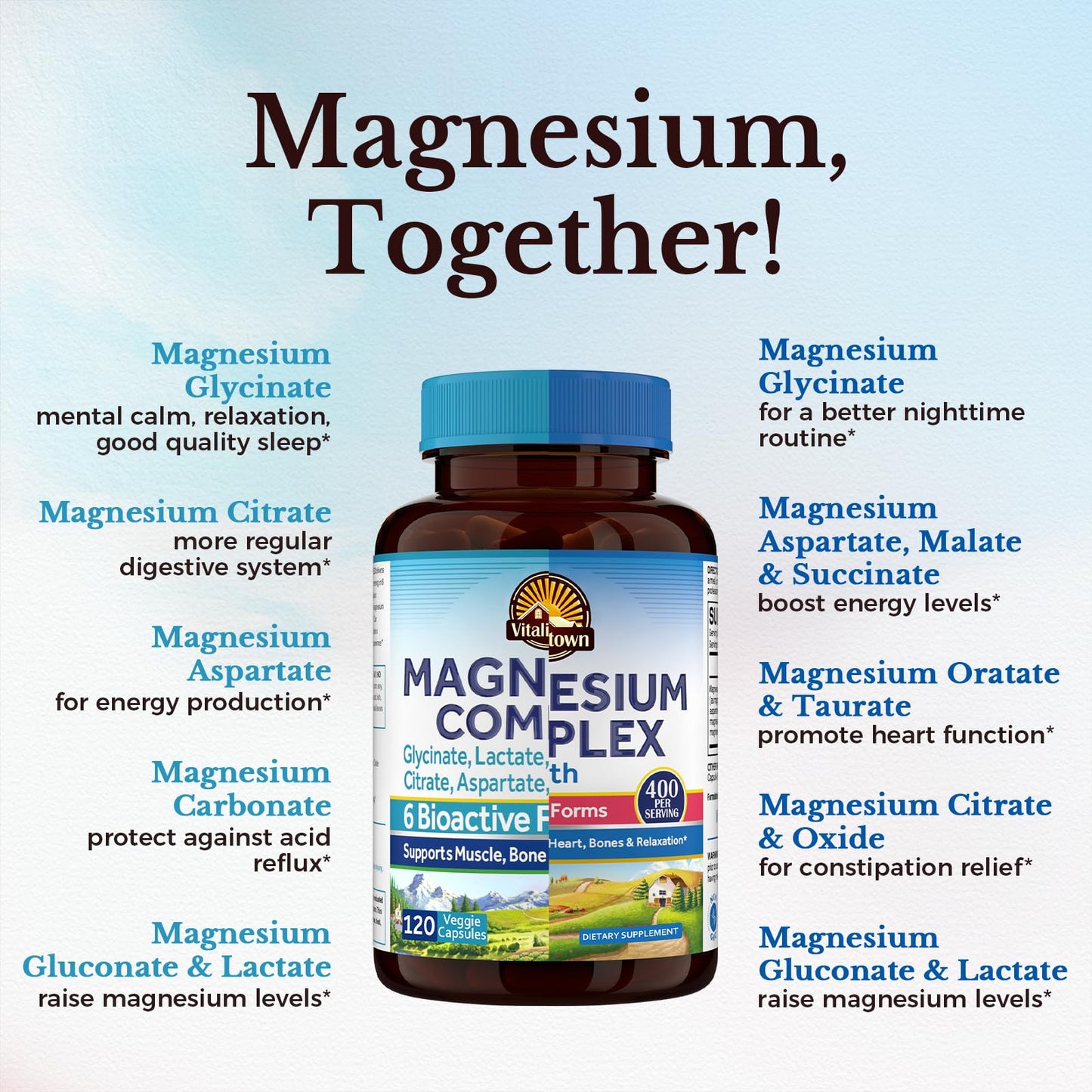 Vitalitown Magnesium Bundle (6-in-1 & 10-in-1 Magnesium Complex) 210 Capsules