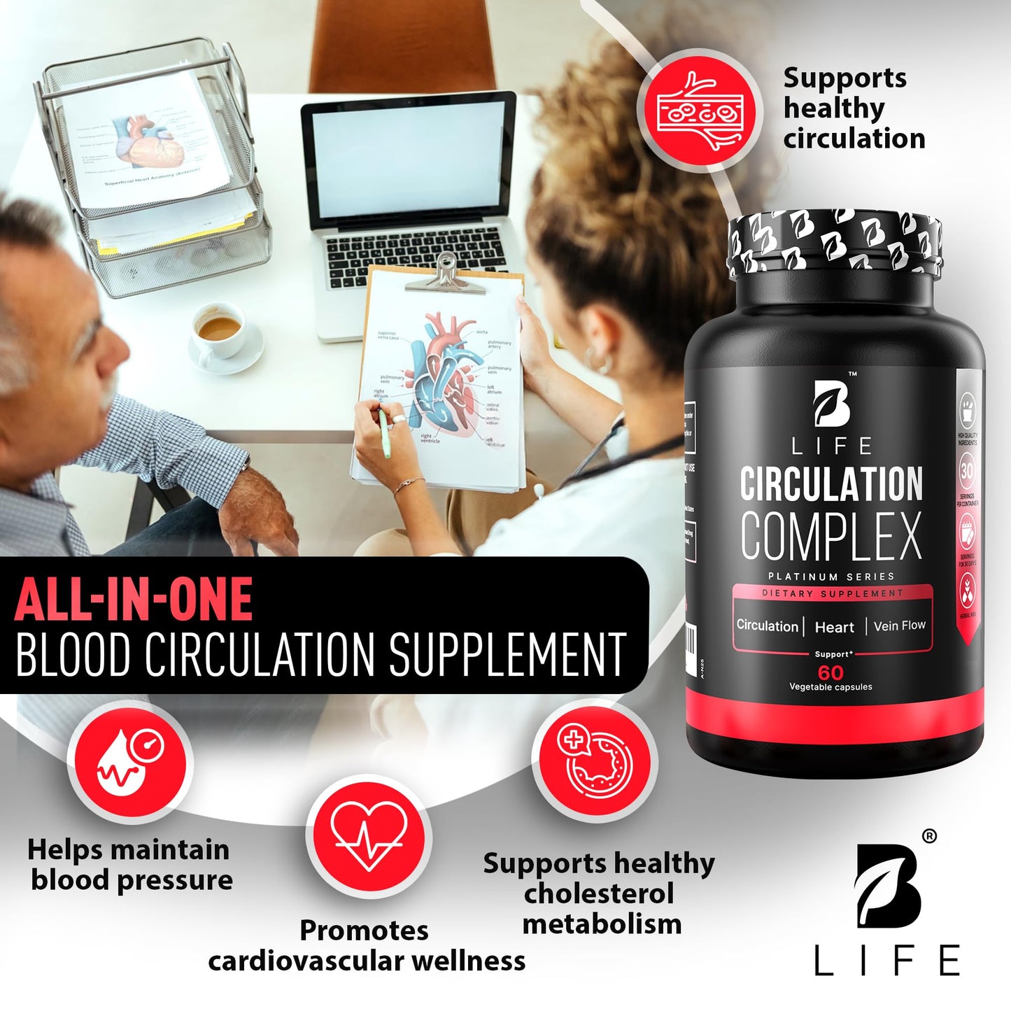 B Life Company Circulation Support for Vein & Artery Health, 60 Capsules
