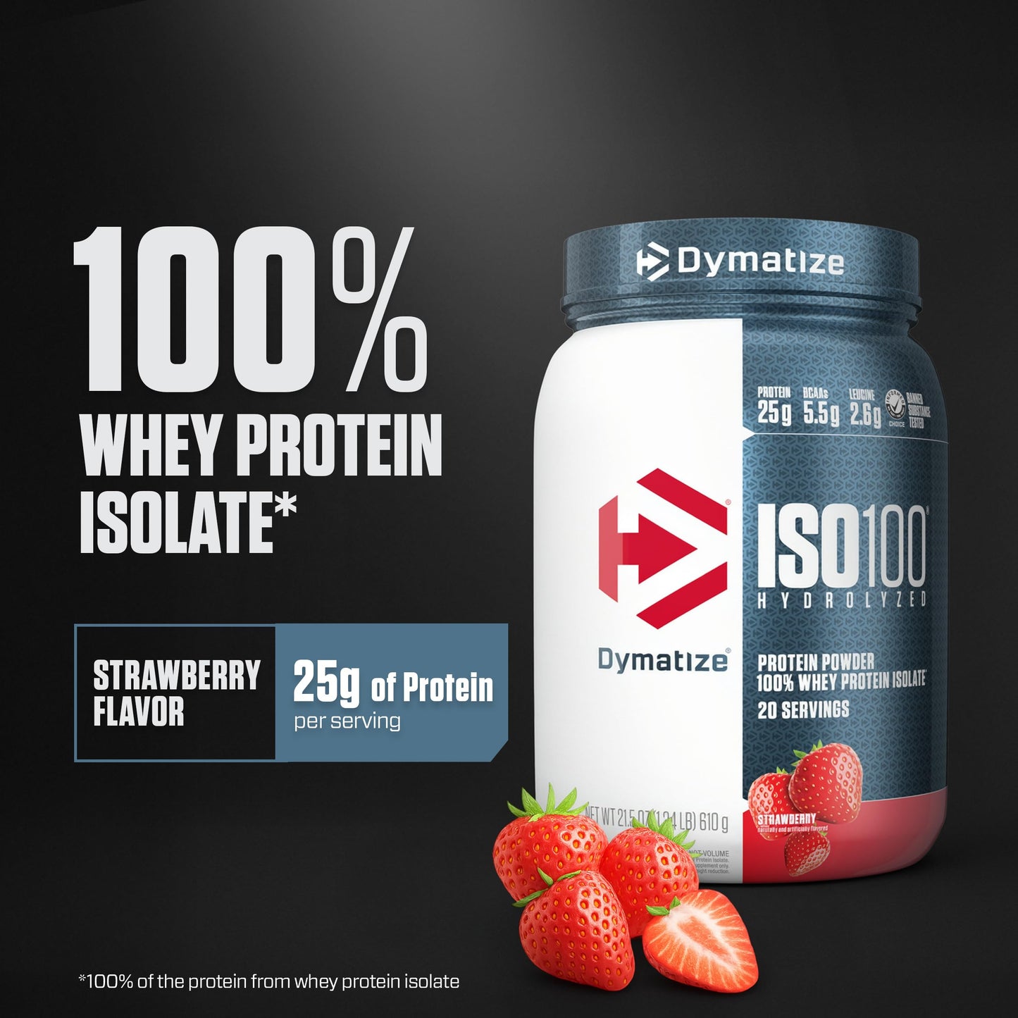 Dymatize ISO100 Whey Protein Isolate Powder Strawberry 21.5 Servings