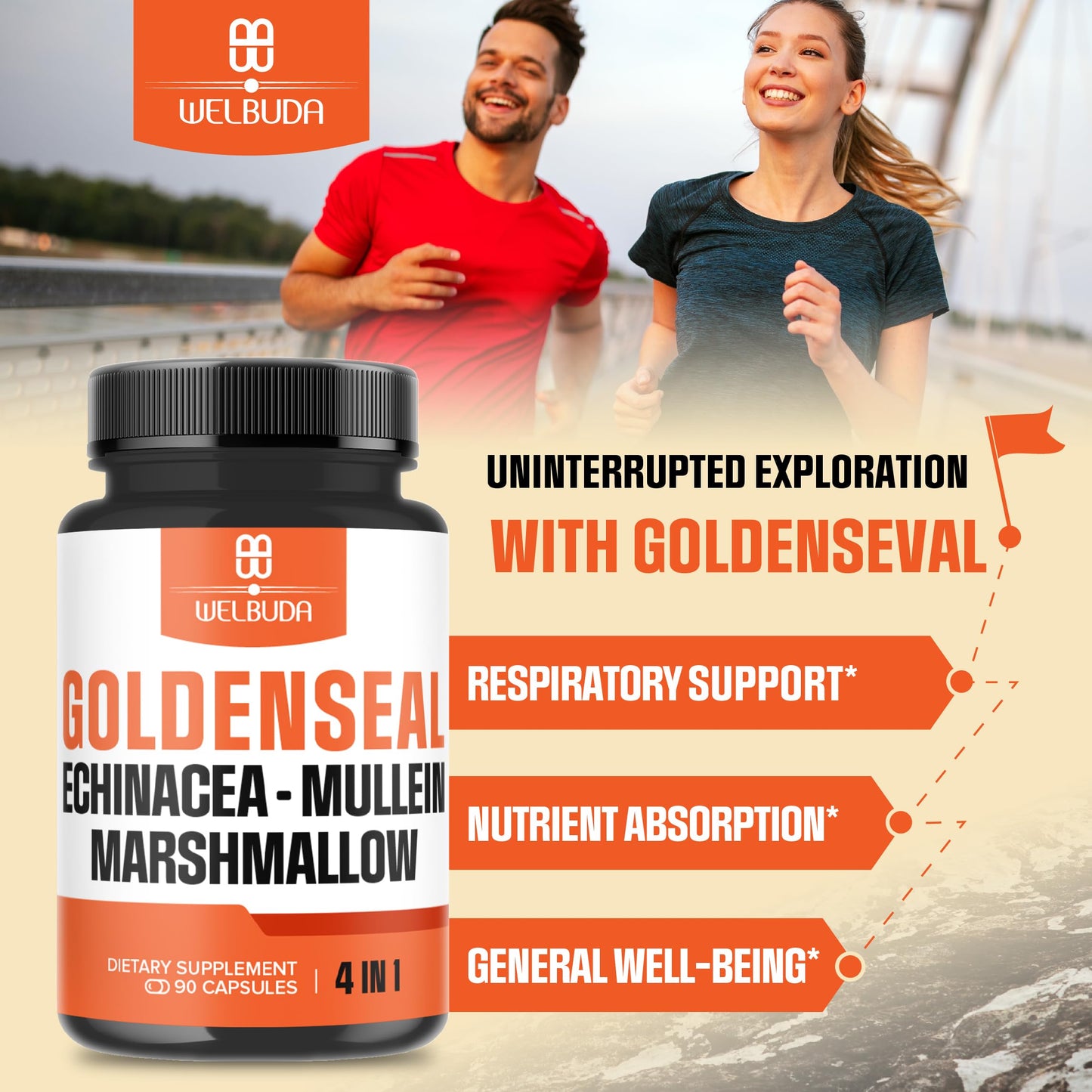 WELBUDA Goldenseal Root with Echinacea, Mullein Leaf, Marshmallow 90 Veggie Capsules