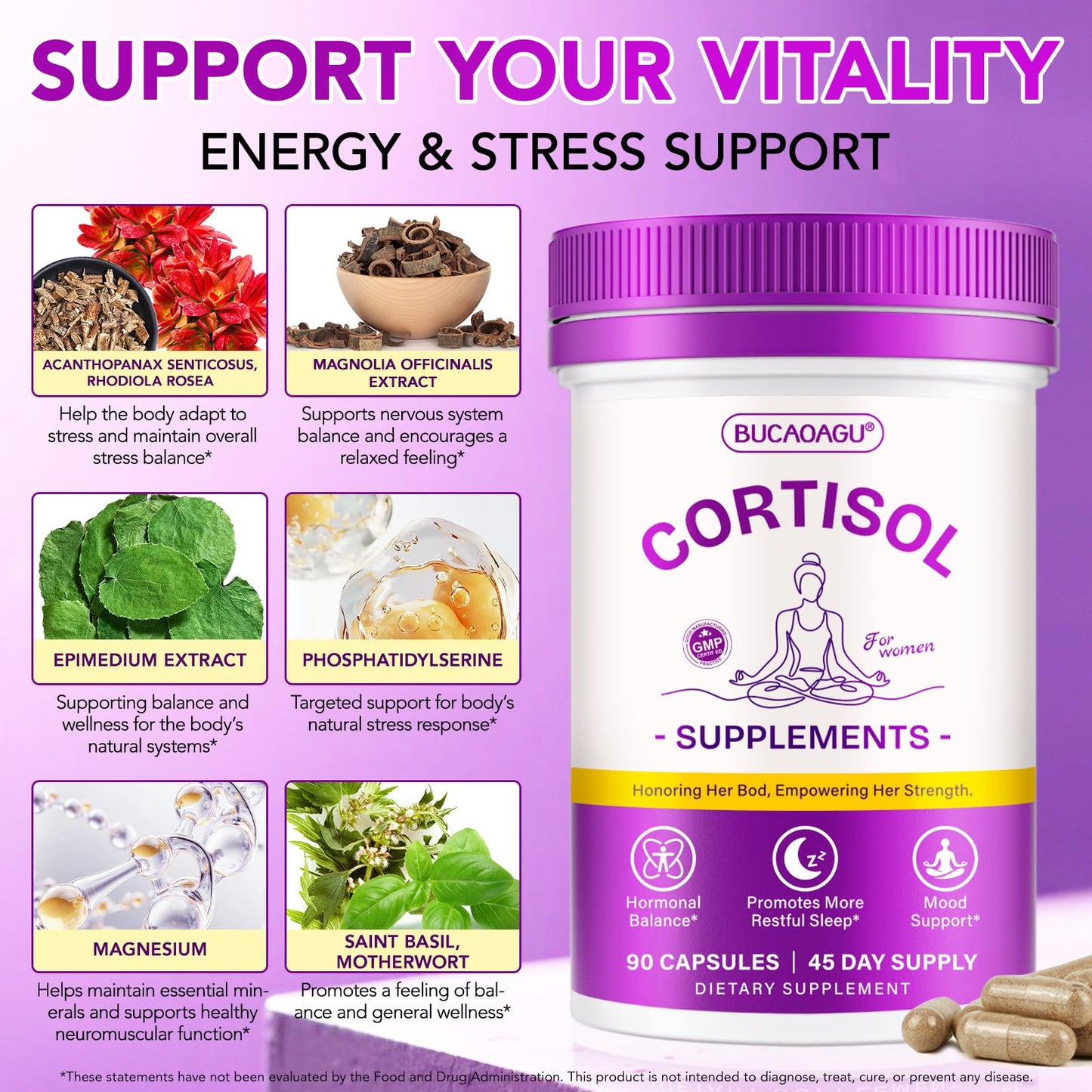 BUCAOAGU Cortisol Supplements for Women Capsule 90 Count