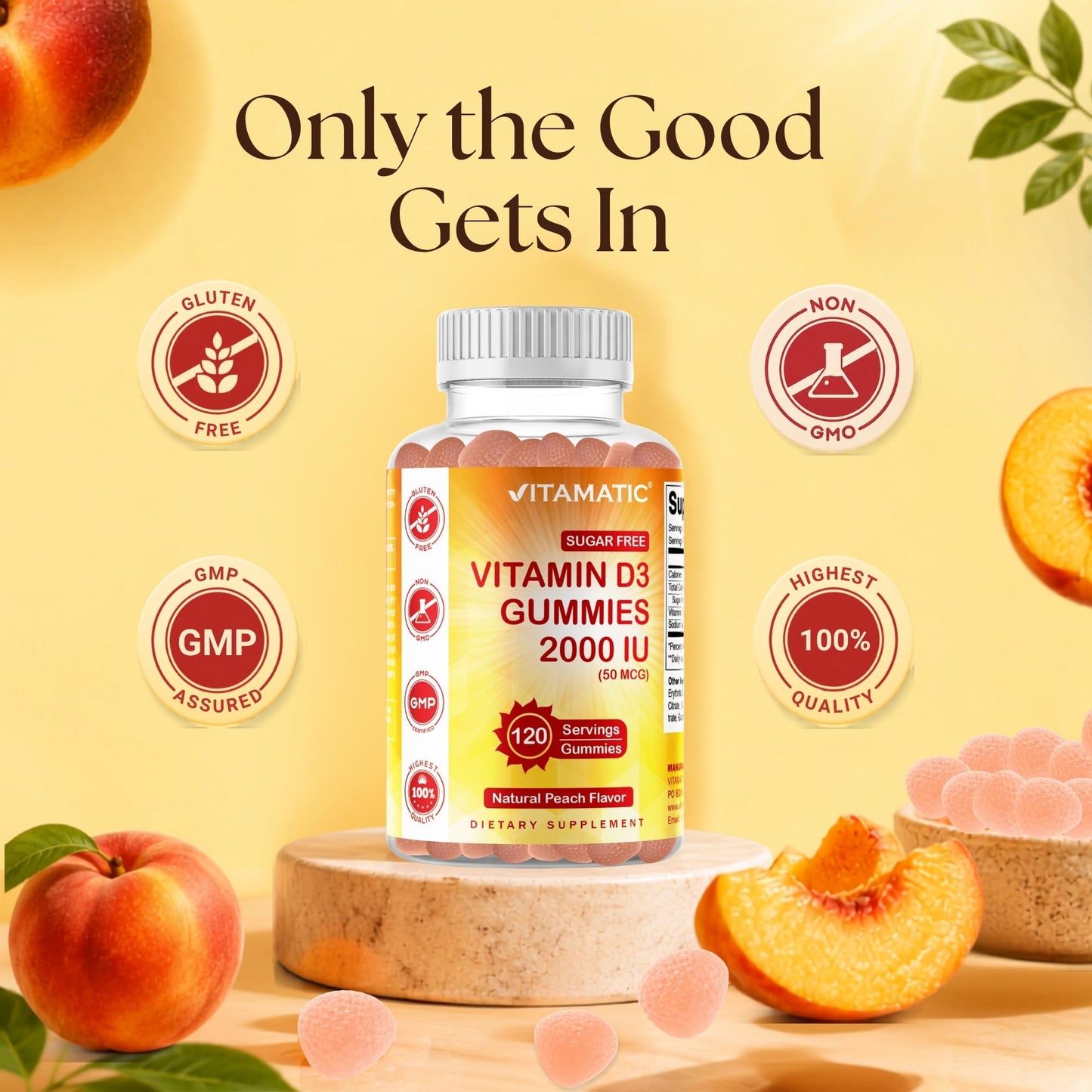Vitamatic Sugar Free Vitamin D3 2000 IU Gummies, 240 Count
