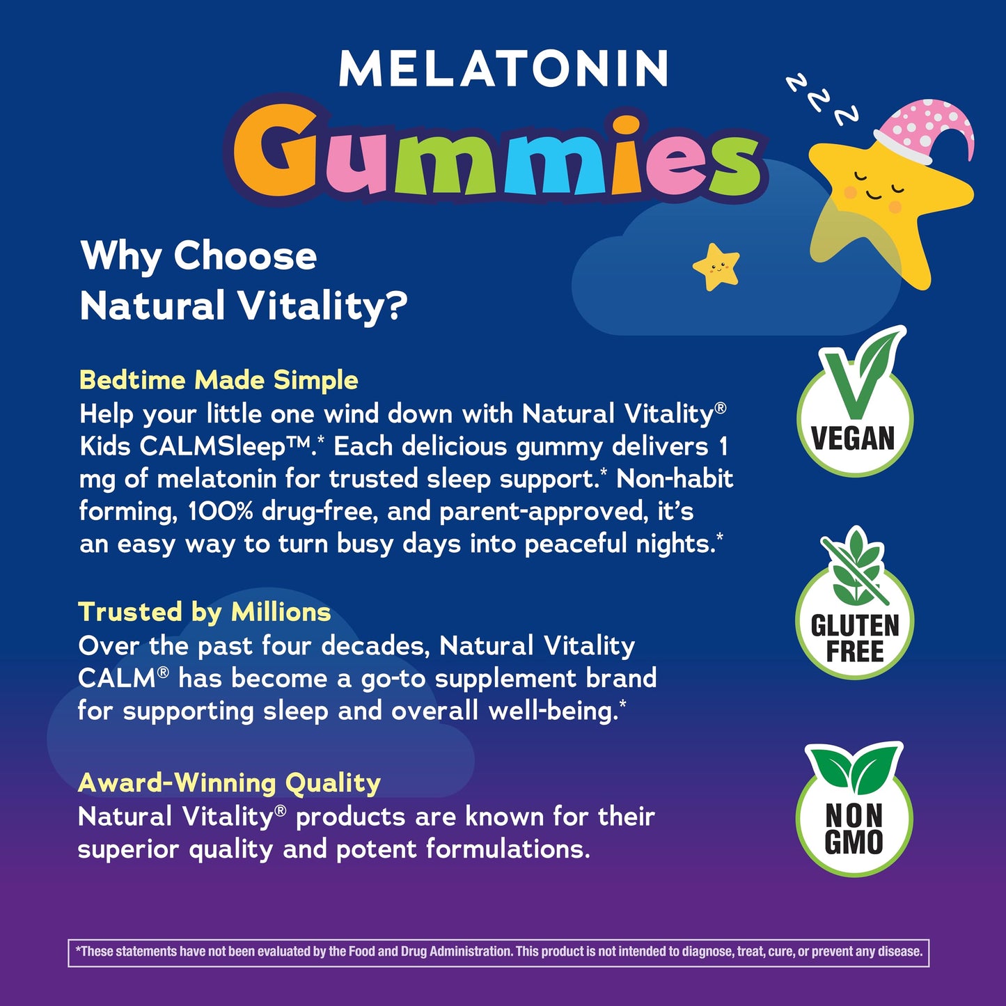 Natural Vitality Kids Calm Sleep Melatonin 1mg Gummies 90 Count