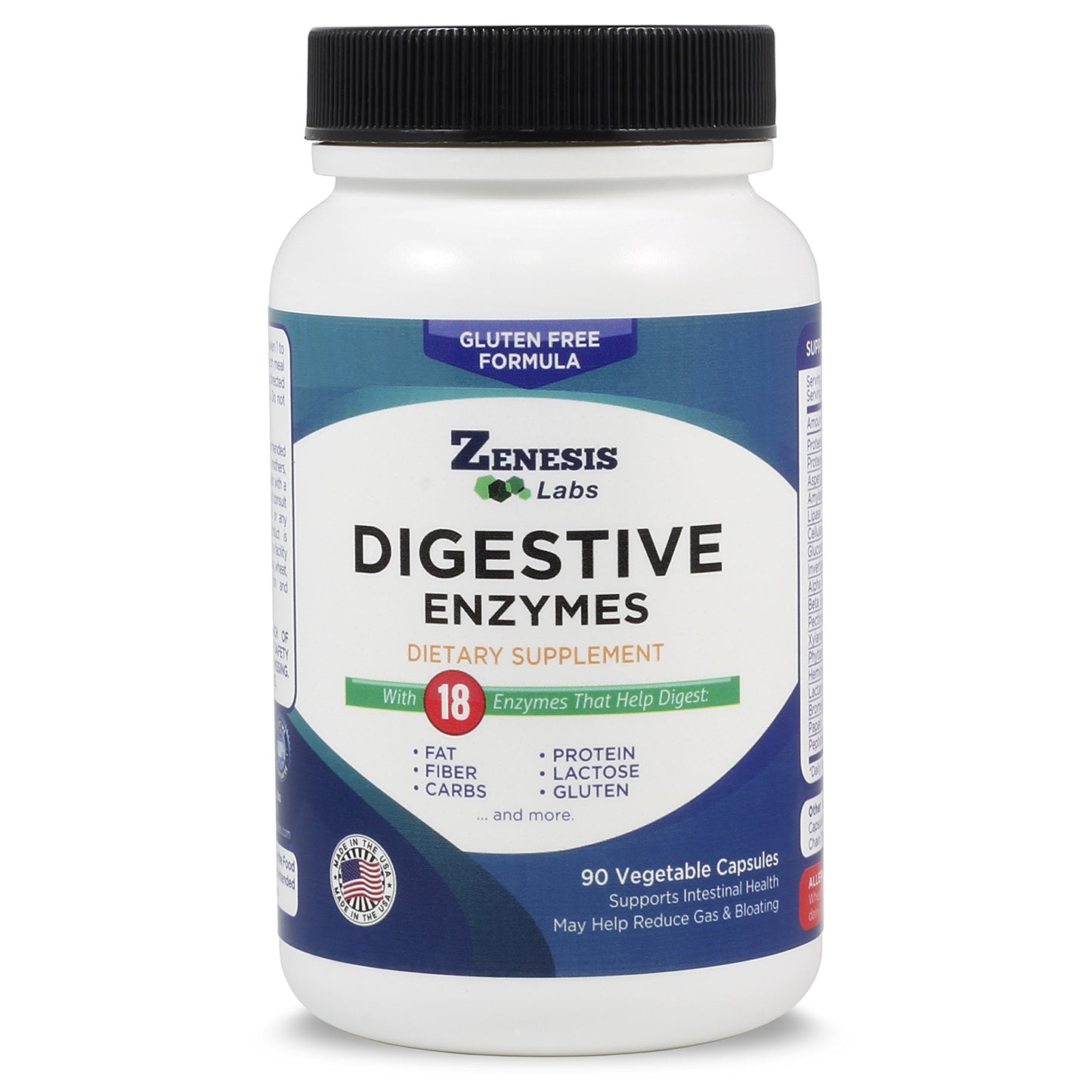 Zenesis Labs Digestive Enzymes with Amylase, Bromelain, Protease, Lipase, & 14 Other Enzymes 90 Capsules