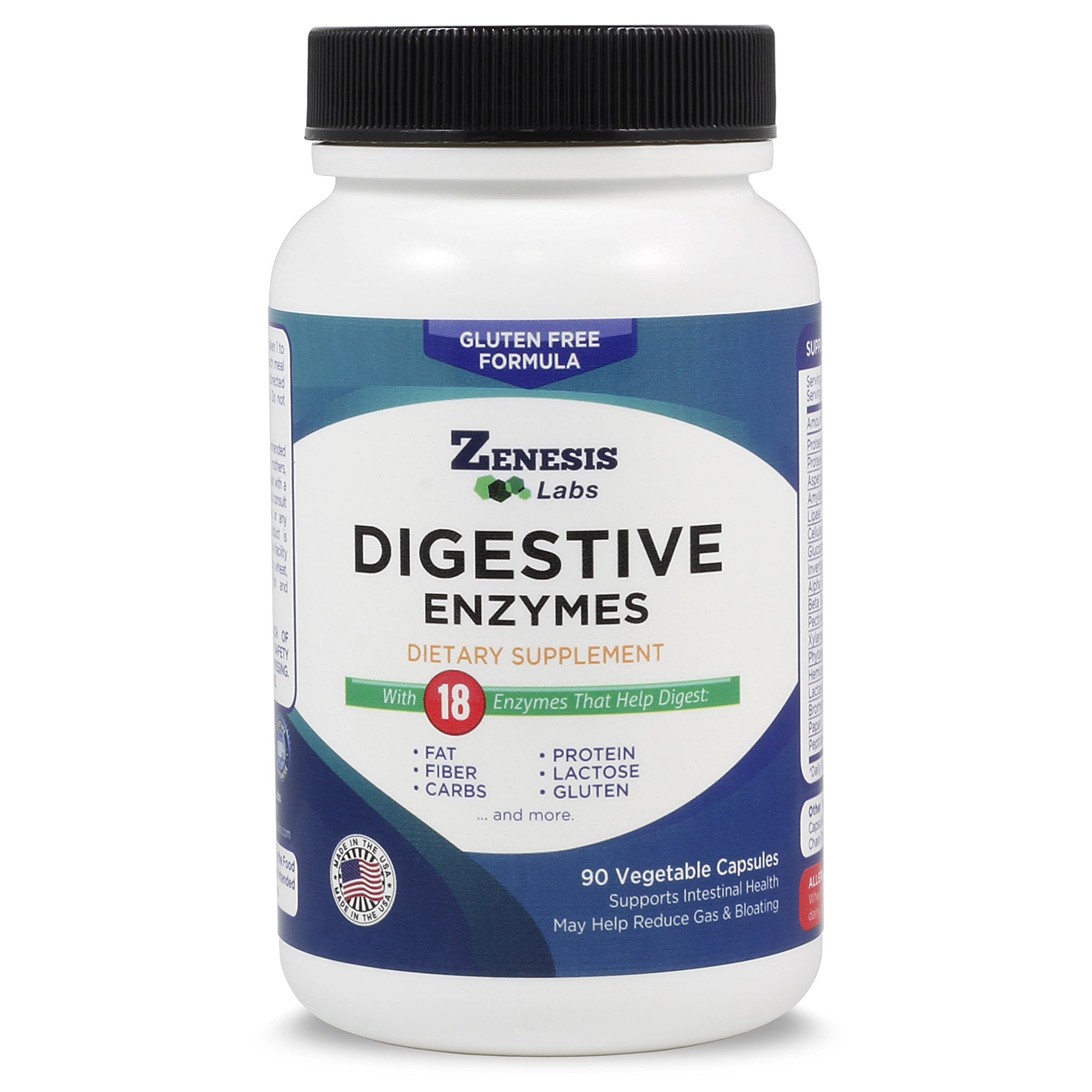 Zenesis Labs Digestive Enzymes with Amylase, Bromelain, Protease, Lipase, & 14 Other Enzymes 90 Capsules