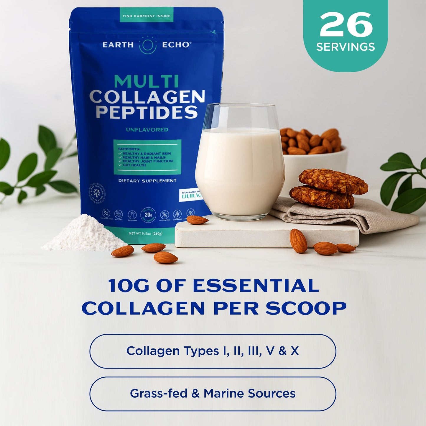 Earth Echo Multi Collagen Peptides Powder 9.27 oz
