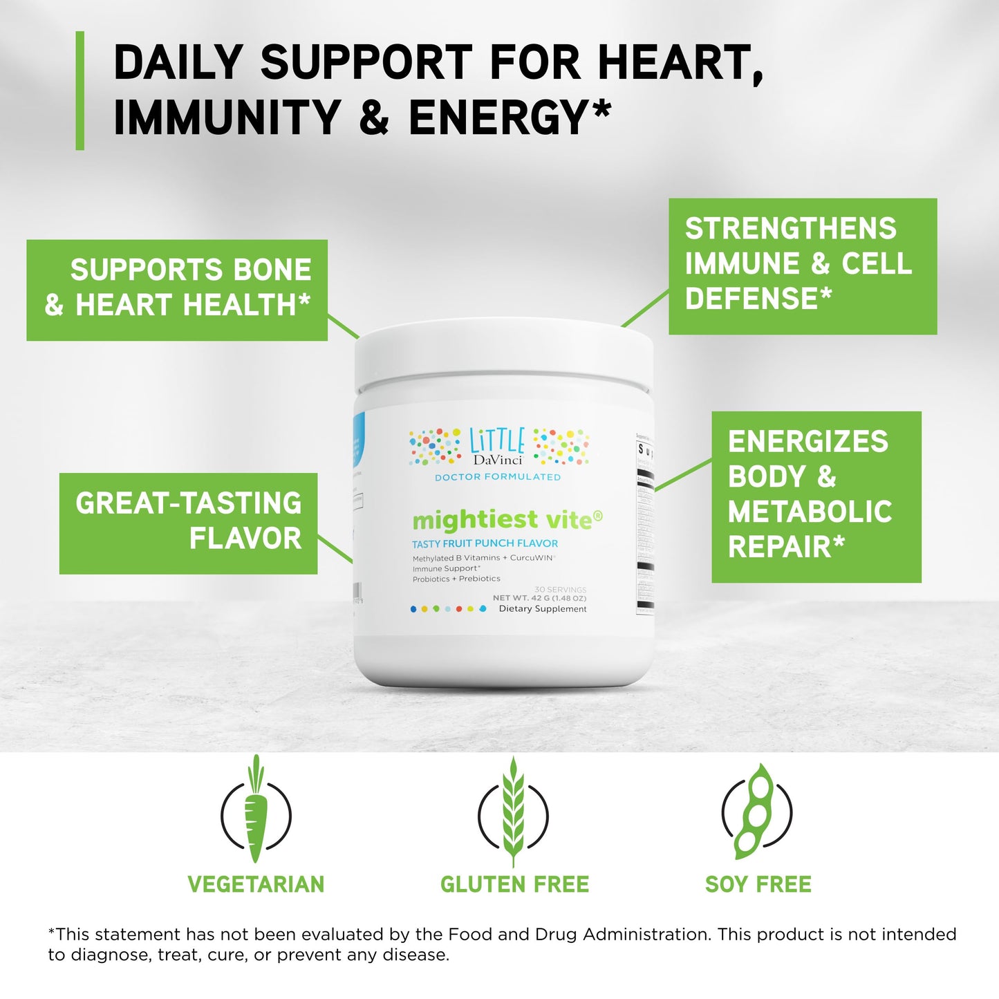 DAVINCI Little DaVinci Mightiest Vite Multivitamin for Kids with Probiotics and Prebiotics Powder 1.4 oz