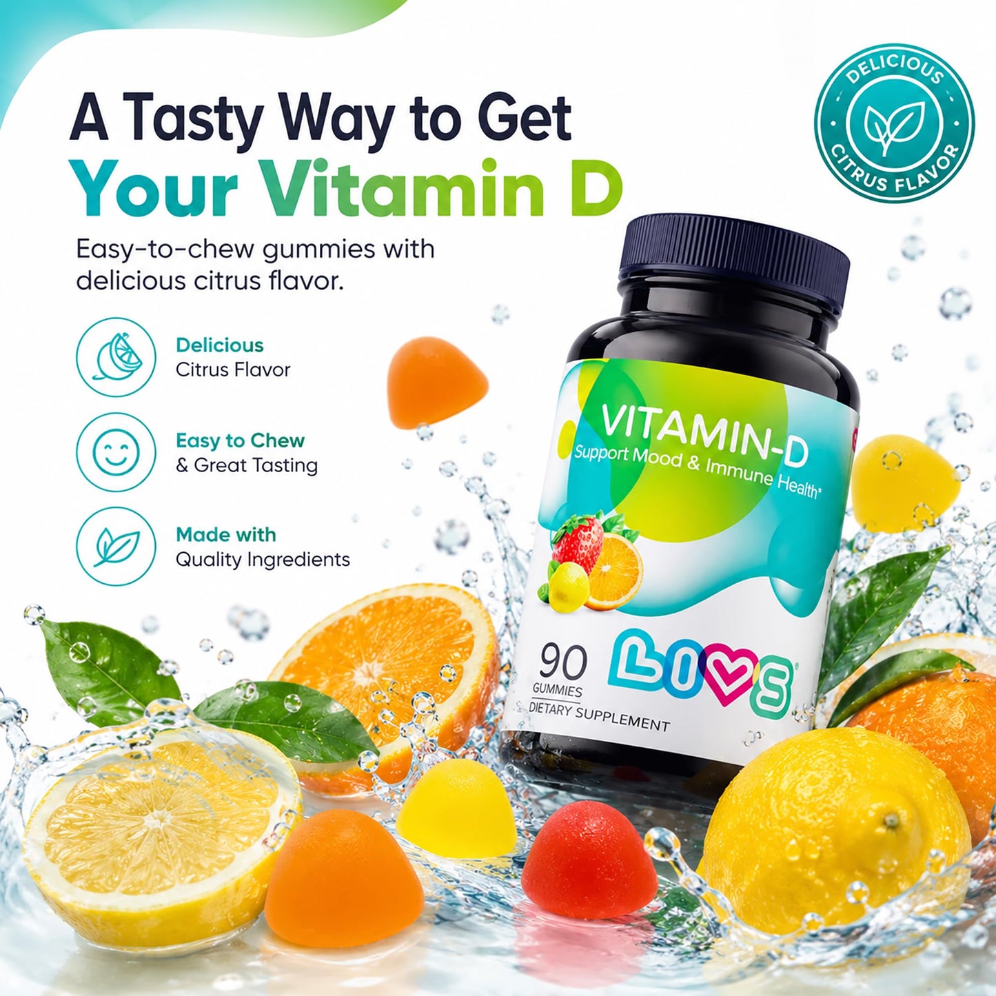 LIVS Vitamin D Gummies 2000 IU Vitamin D3, 180 Count