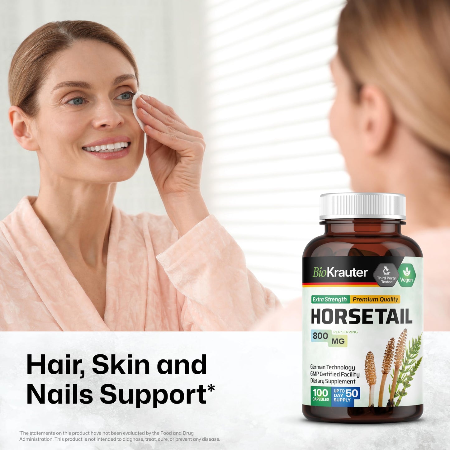BIO KRAUTER Horsetail Supplement for Hair, Skin & Nails Capsules 800 mg per Serving, 100 Count