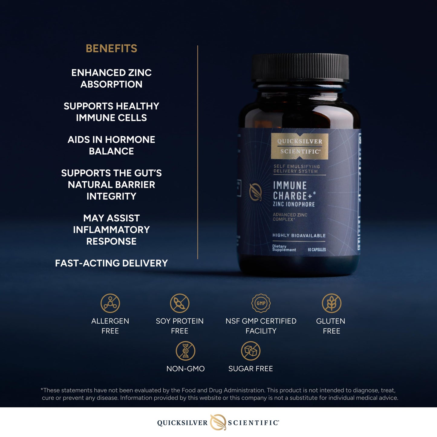 Quicksilver Scientific Immune Charge+ Zinc Ionophore Capsule, 60 Capsules
