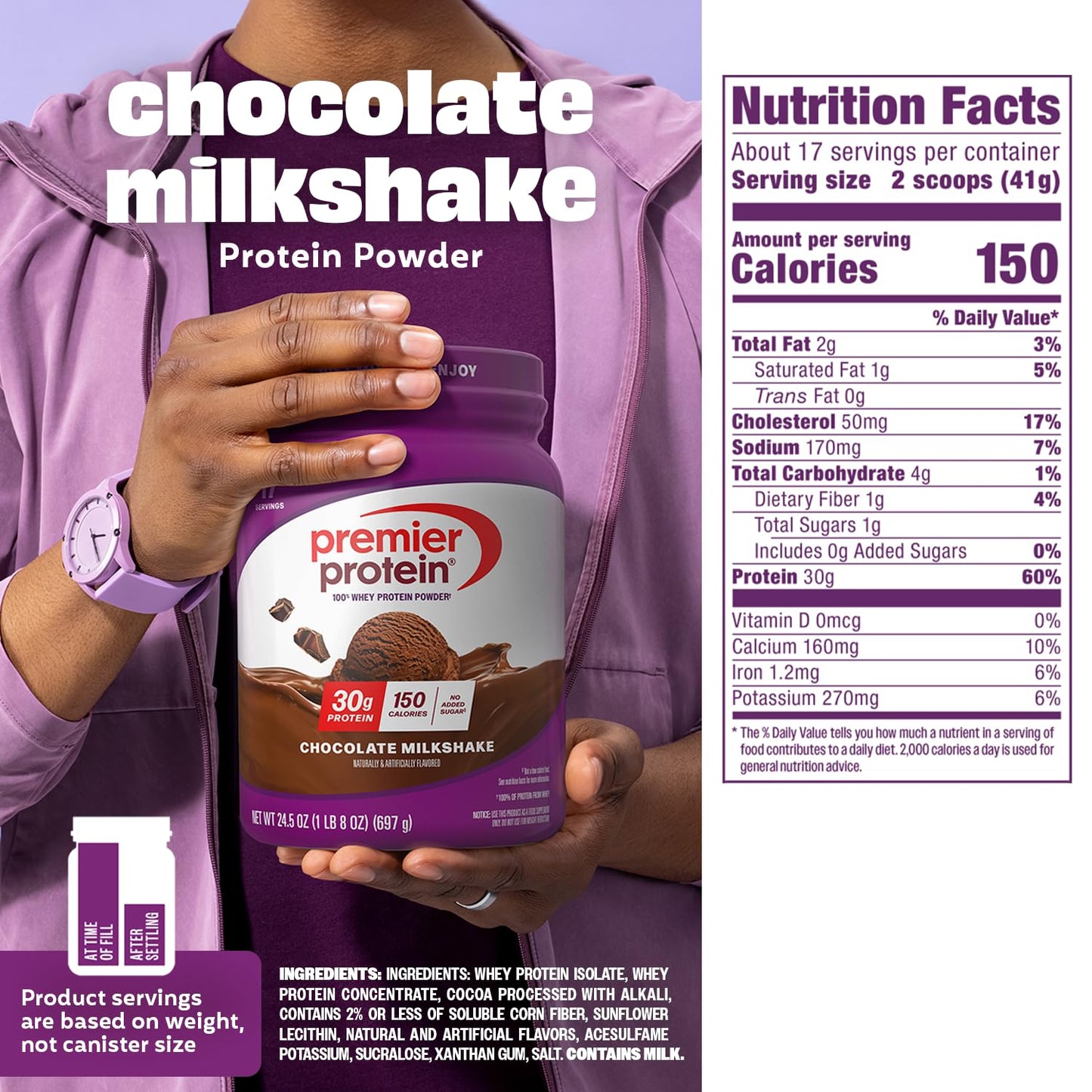 Premier Protein 30g High Protein Powder, 100% Whey, Chocolate, 24.5 oz