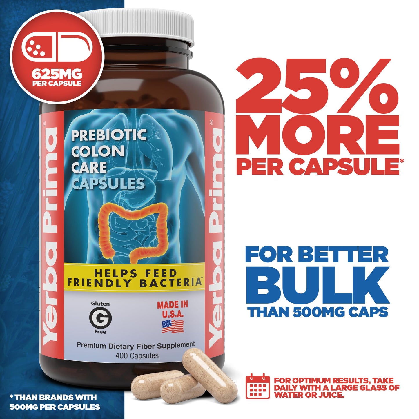 Yerba Prima Prebiotic Colon Care Capsules, 800 Capsules