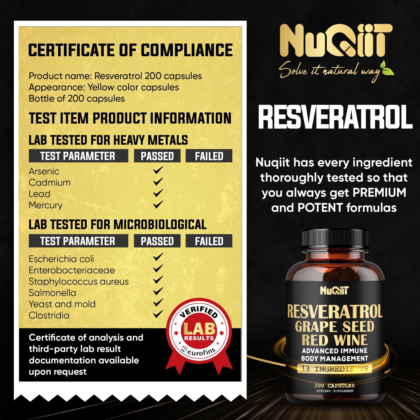 NUQIIT Trans Resveratrol Supplement Capsule, 200 Capsules