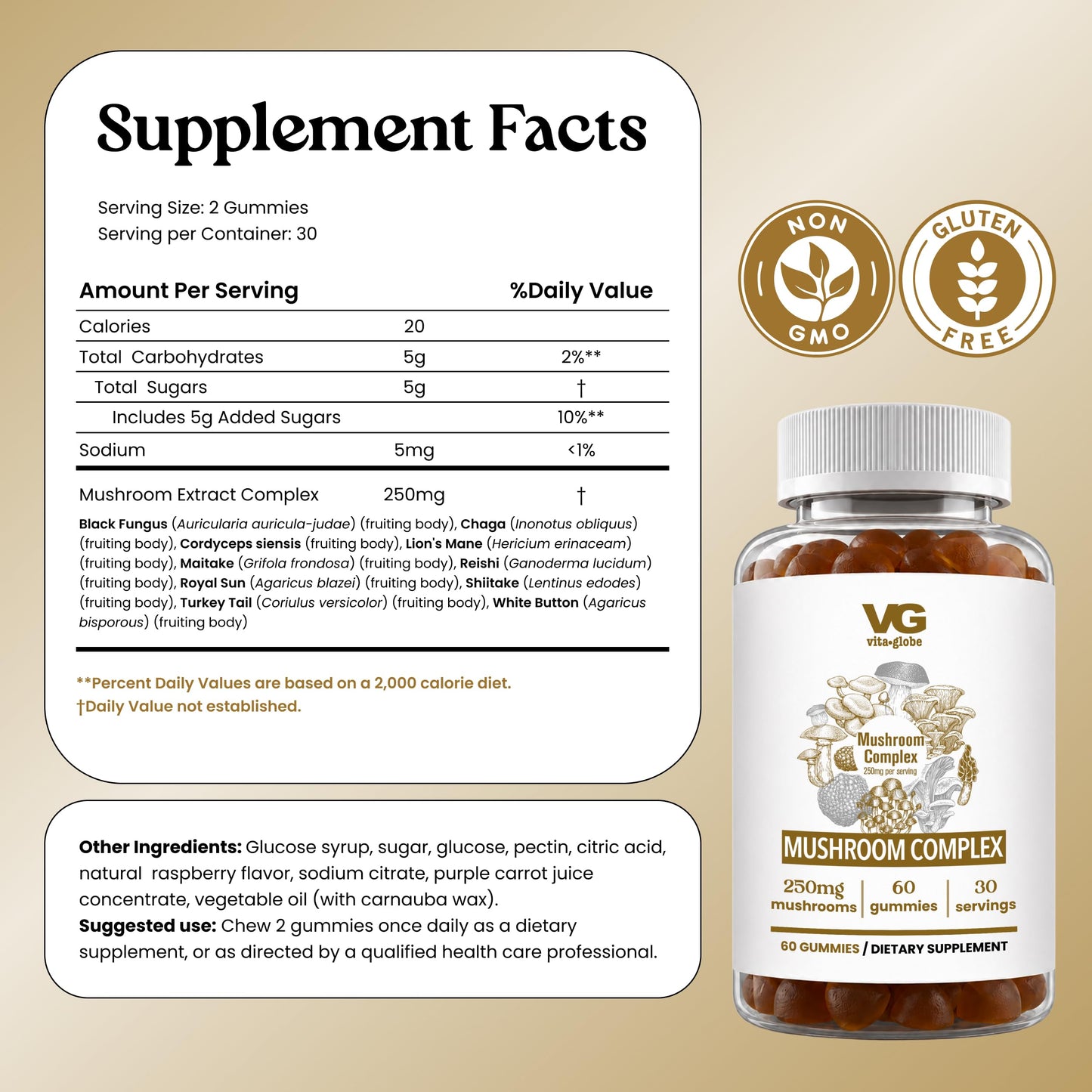 Vita Globe Mushroom Complex Gummies 60 Count