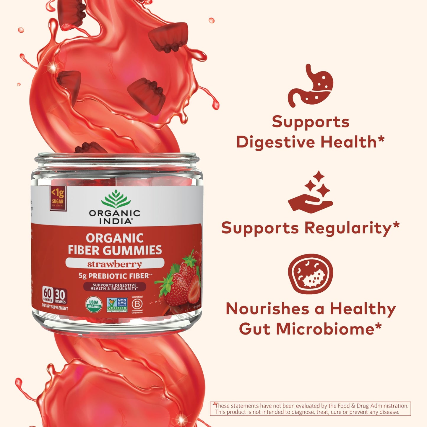 Organic India Fiber Gummies for Adults Gummy 60 Gummies