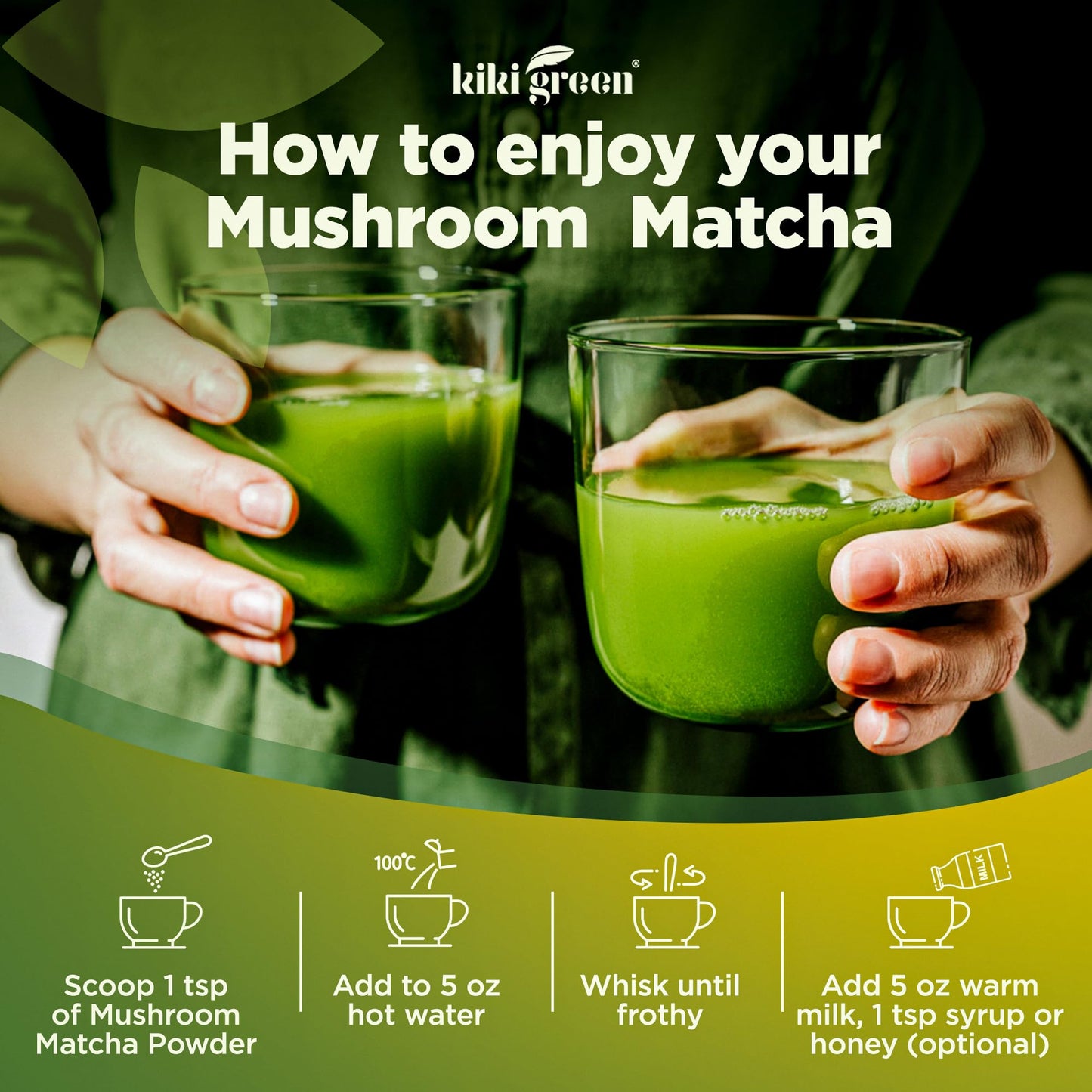 KIKI Green Mushroom Matcha Powder Super Blend 4 oz