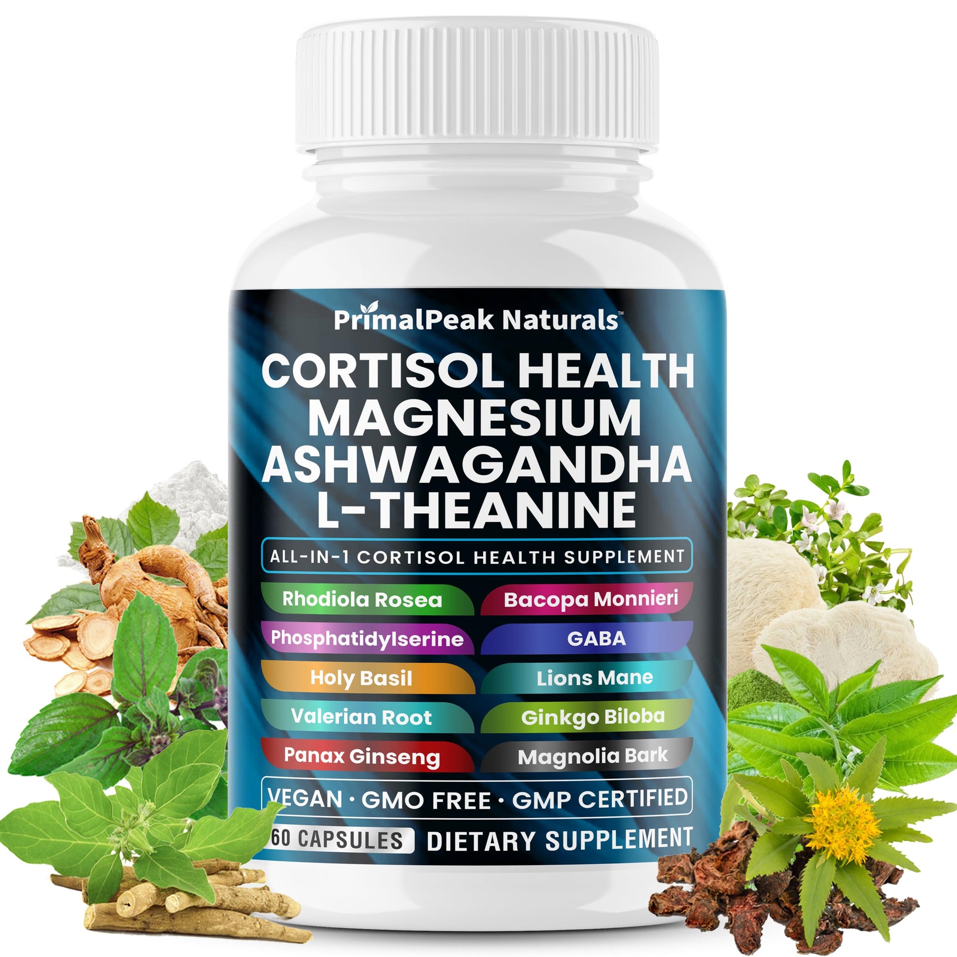 PrimalPeak Naturals Cortisol Supplements Capsules 60 Count