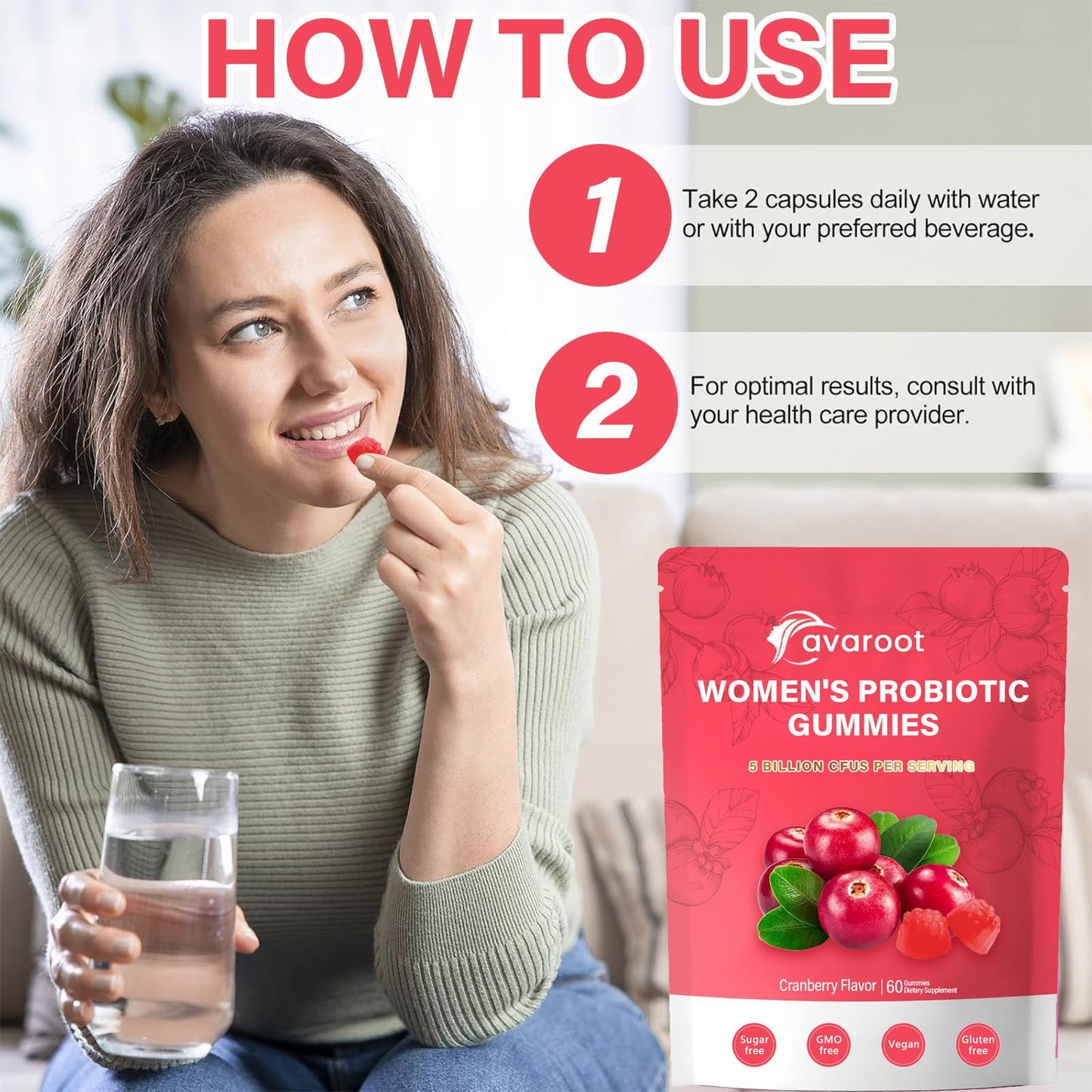 SEYONANA avaroot Women's Vaginal Probiotics Gummies, Cranberry Flavor, 1 Count