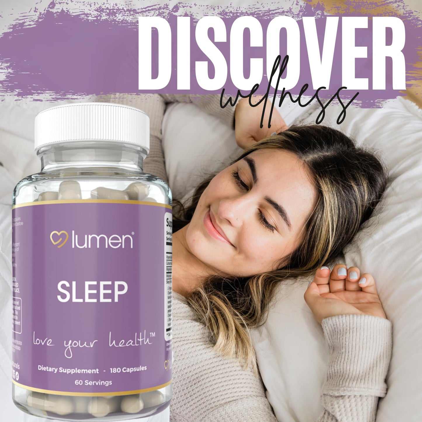 Lumen Naturals Natural Sleep for Adults – Herbal Sleep Supplement with Melatonin, Valerian Root, Magnesium Capsules, 180 Count