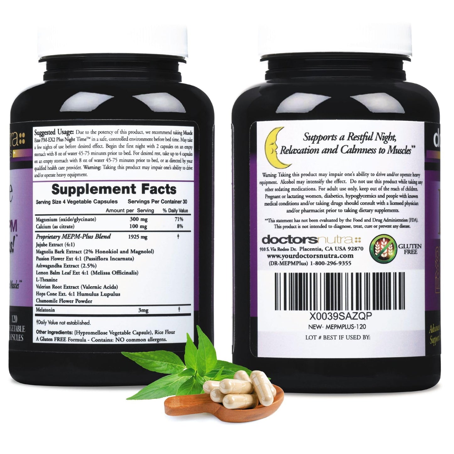 Doctors Nutra Nutraceuticals Muscle Ezze PM Plus 3,000mg Relaxant with Magnesium Glycinate Gluten Free, 120 Capsules
