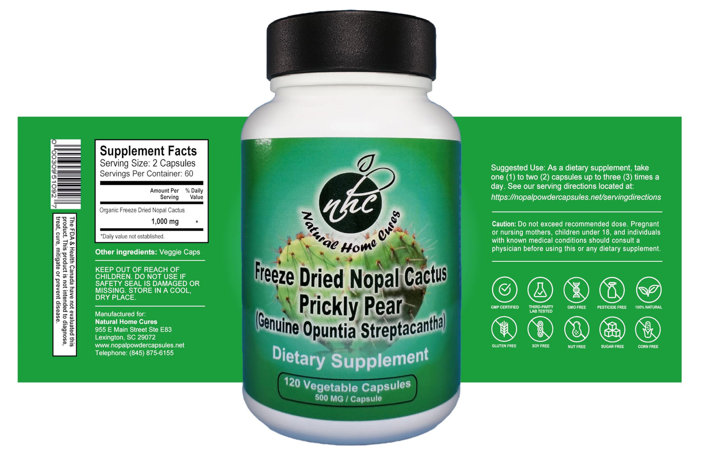 Natural Home Cures Nopal Cactus Capsules - Freeze Dried Prickly Pear Extract - Fiber Supplement for Metabolic Health Support - Rich in Betalains & Nitrates - Non-GMO, 120 Veggie Caps
