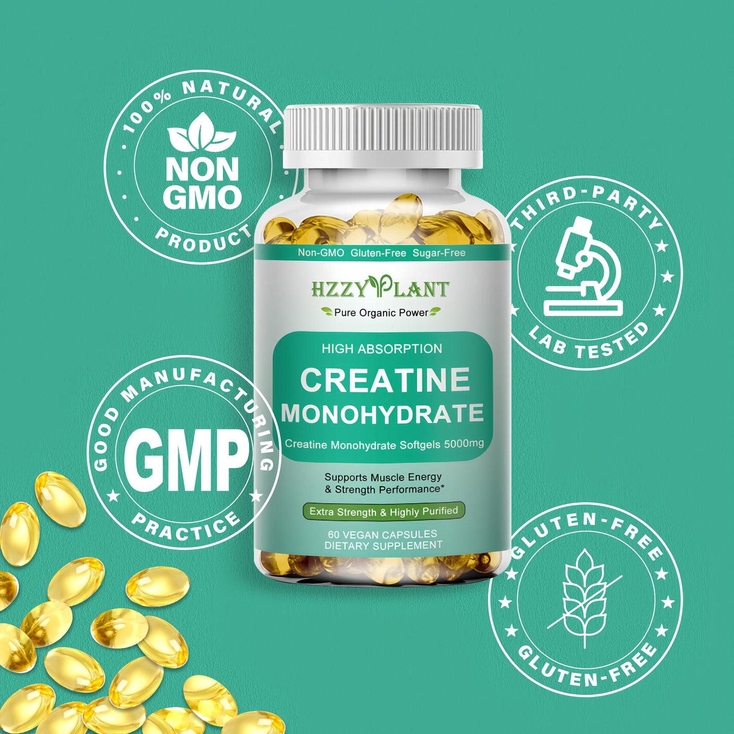HZZYPLANT Creatine Monohydrate 5000mg Softgels 60 Count